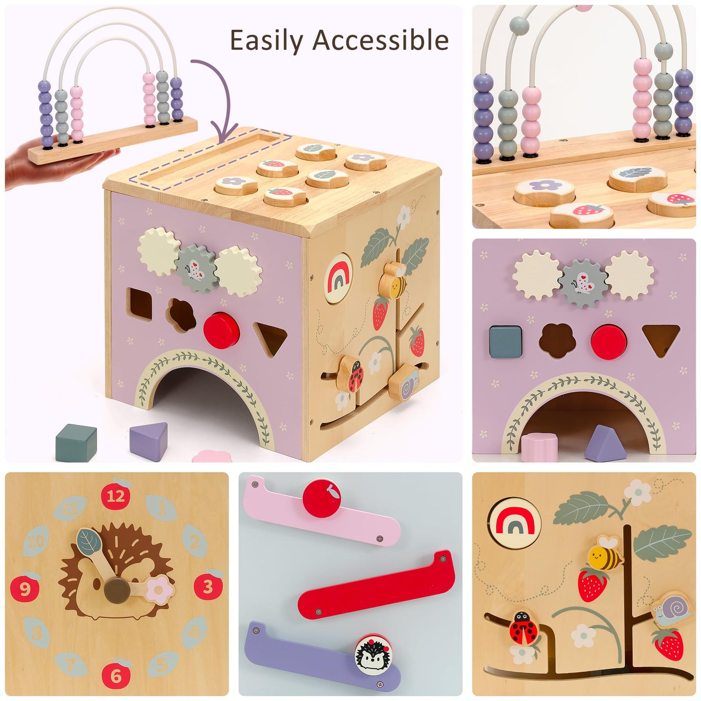 Pillowhale Wooden Activity Cube, Baby Montessori Toys for 1 Year Old
