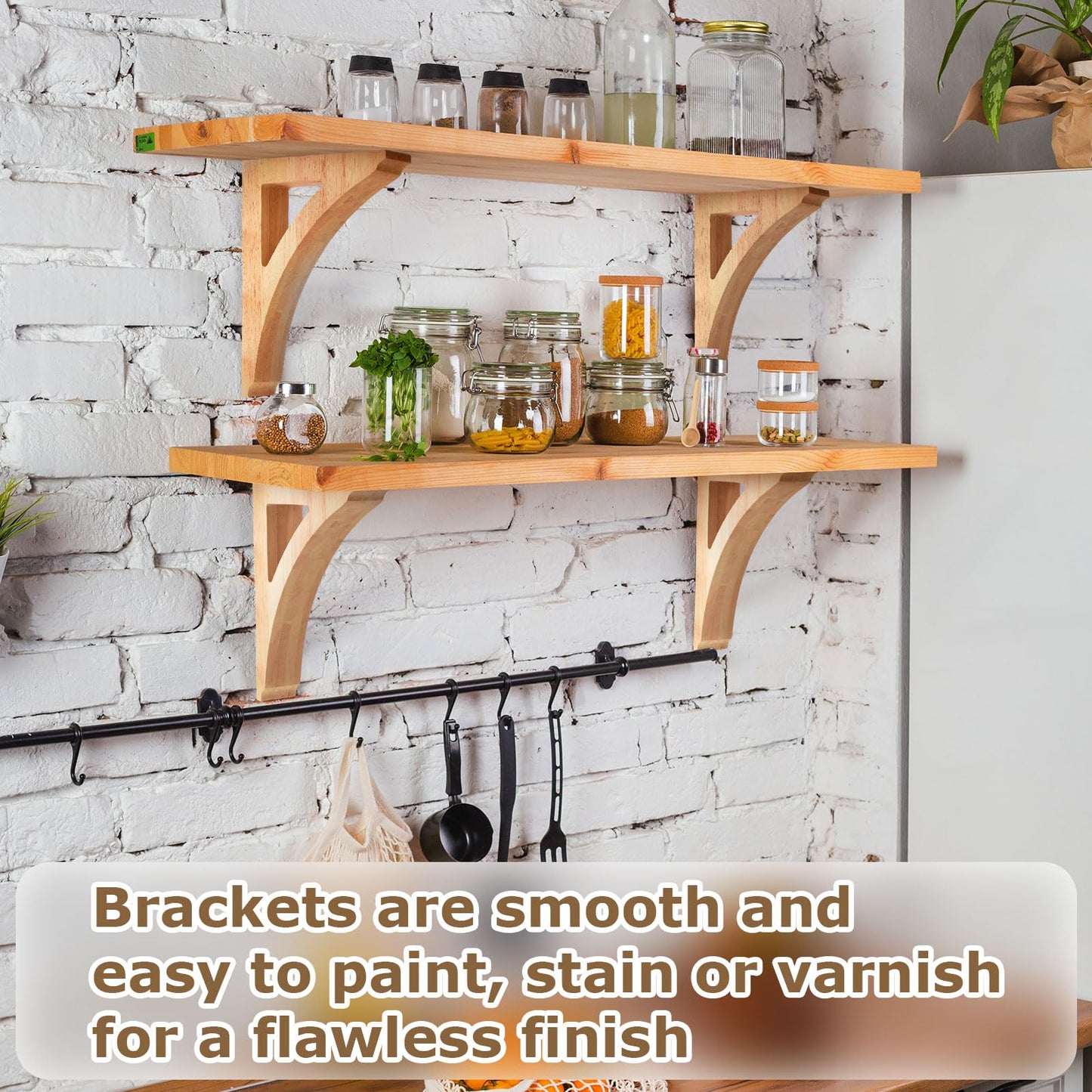 Briwooody 2 Pcs 1 3/4" W x 6 1/2" D x 9" H Wood Corbels Wooden Shelf Brackets Unfinished Paintable Decorative Shelf Brackets with Hanging Hook for Doorway Countertops Home Book Shelves Cabinet