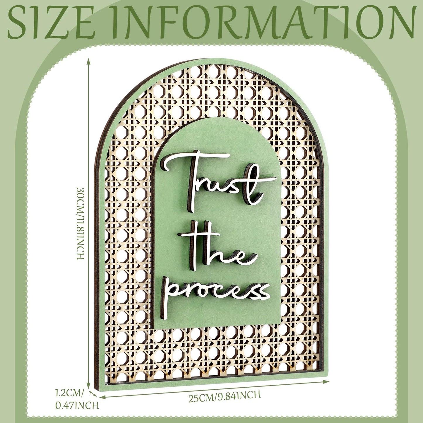 Honoson Boho Shelf Decor Trust The Process Wooden Standing Sign Inspirational Hollow Arched Table Decoration Sage Green Natural Wood Tabletop Decoration for Home Office Bedroom Living Room Shelf Decor