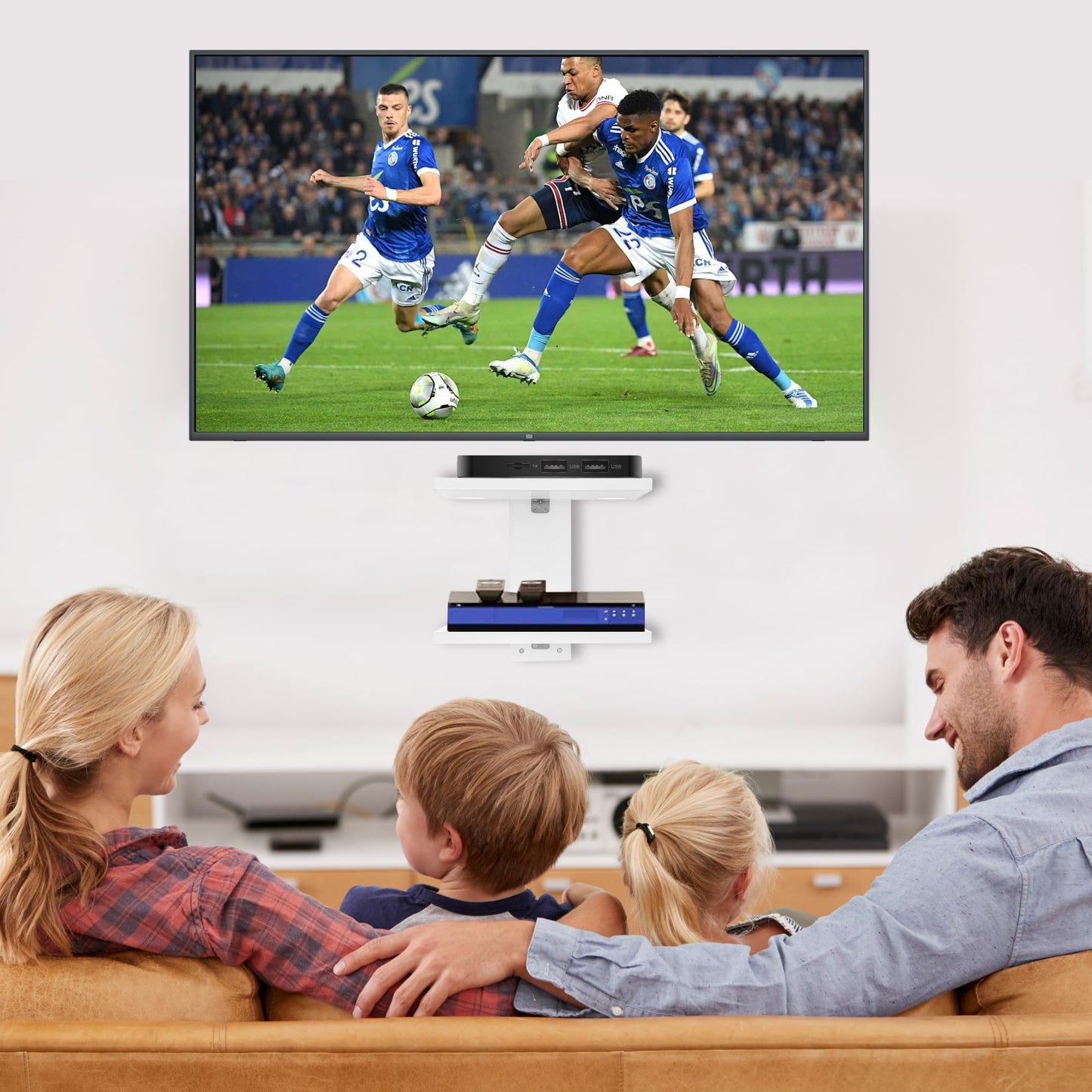 NIUBEST Floating Projector Wall Mount TV Shelf,Wooden Wall Mounted Under TV Floating Shelf for Projector, PS5, DVD Player,Game Console, Cable Box,2Tiers（White）