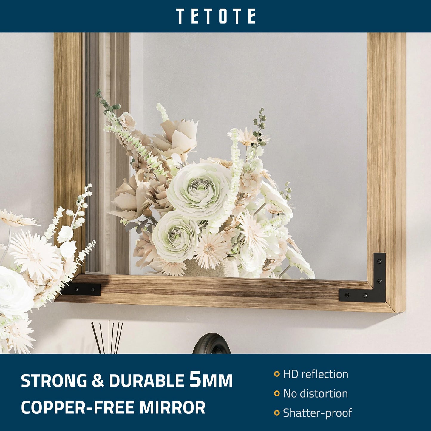 TETOTE 72 x 36 Natural Wood Mirror for Bathroom Wall/Bedroom/Living Room/Entryway Farmhouse Rustic Bathroom Vanity Mirror for Over Sink Waterproof (Horizontal/Vertical Mounted)