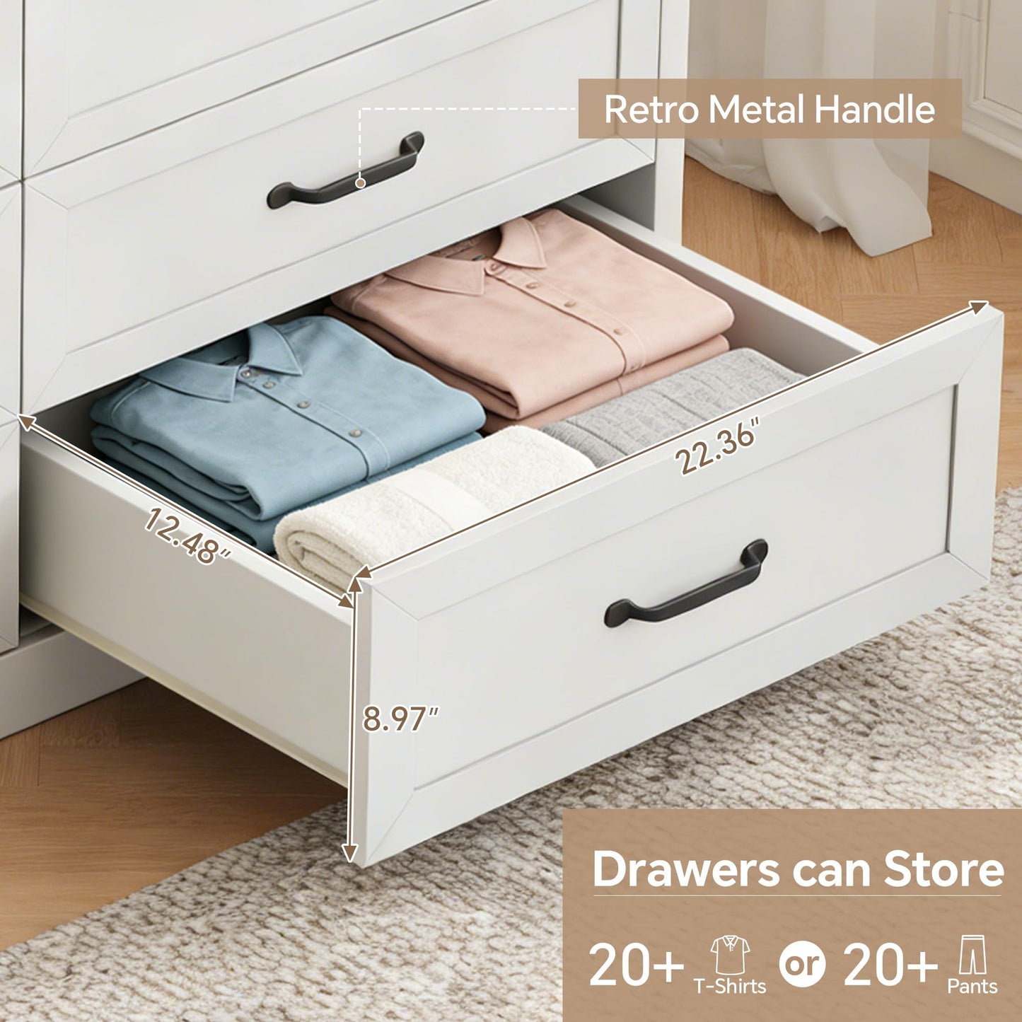 Ball & Cast Farmhouse 6 Drawer Dresser for Bedroom, 47" W Modern Chest of Drawers with Metal Handles, Wood Dresser TV Stand, Dresser Drawer Organizer for Closet, Living Room,Hallway,White