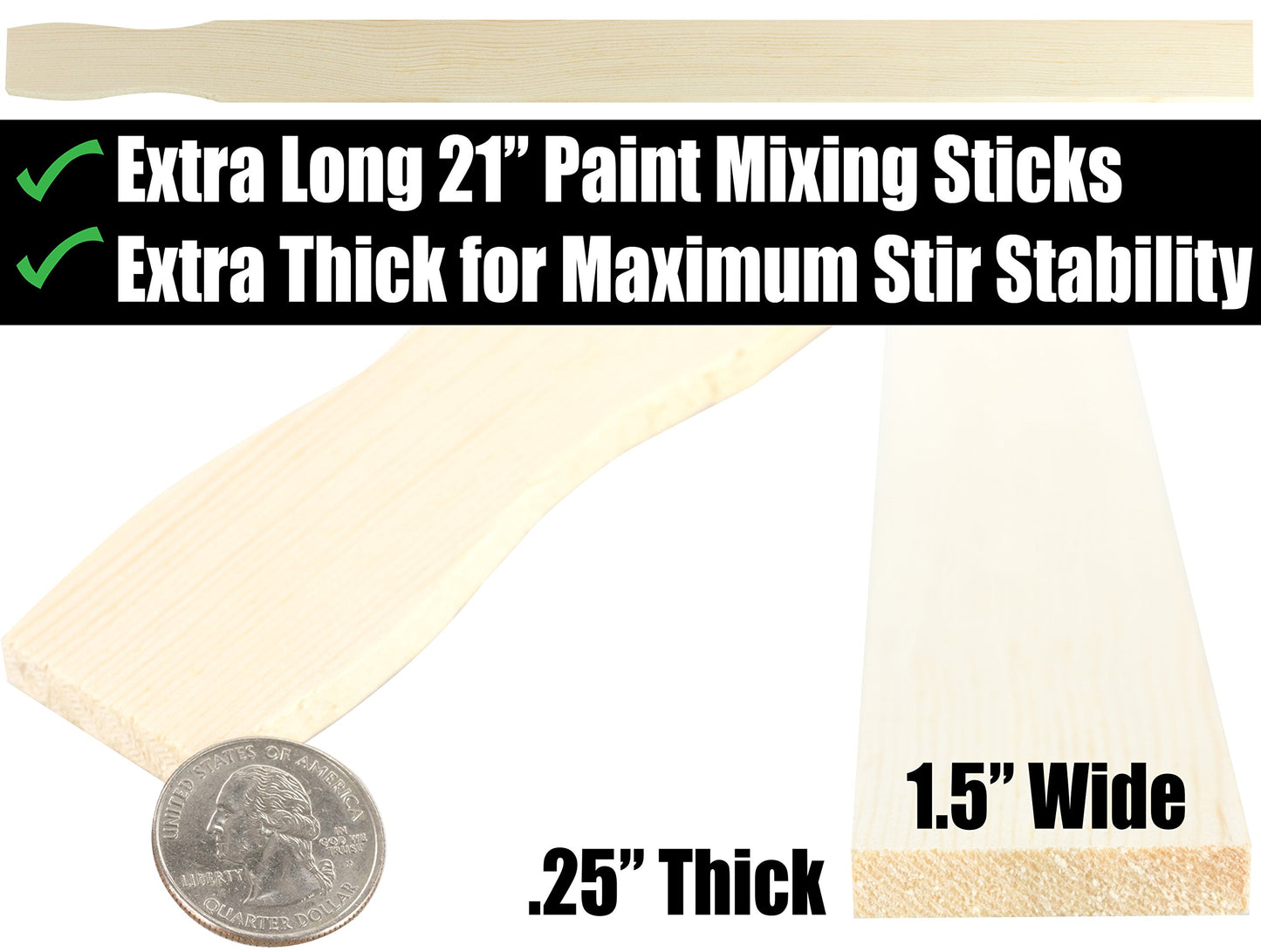 Ultra Sturdy 21in Paint Stir Sticks 5 Pack. Sanded Wood Paddle Stirrers for Mixing Epoxy or Paints in 5 Gallon Buckets. Great for Yard Signs or Garden Stakes, Vegetable Marking and Creative Projects