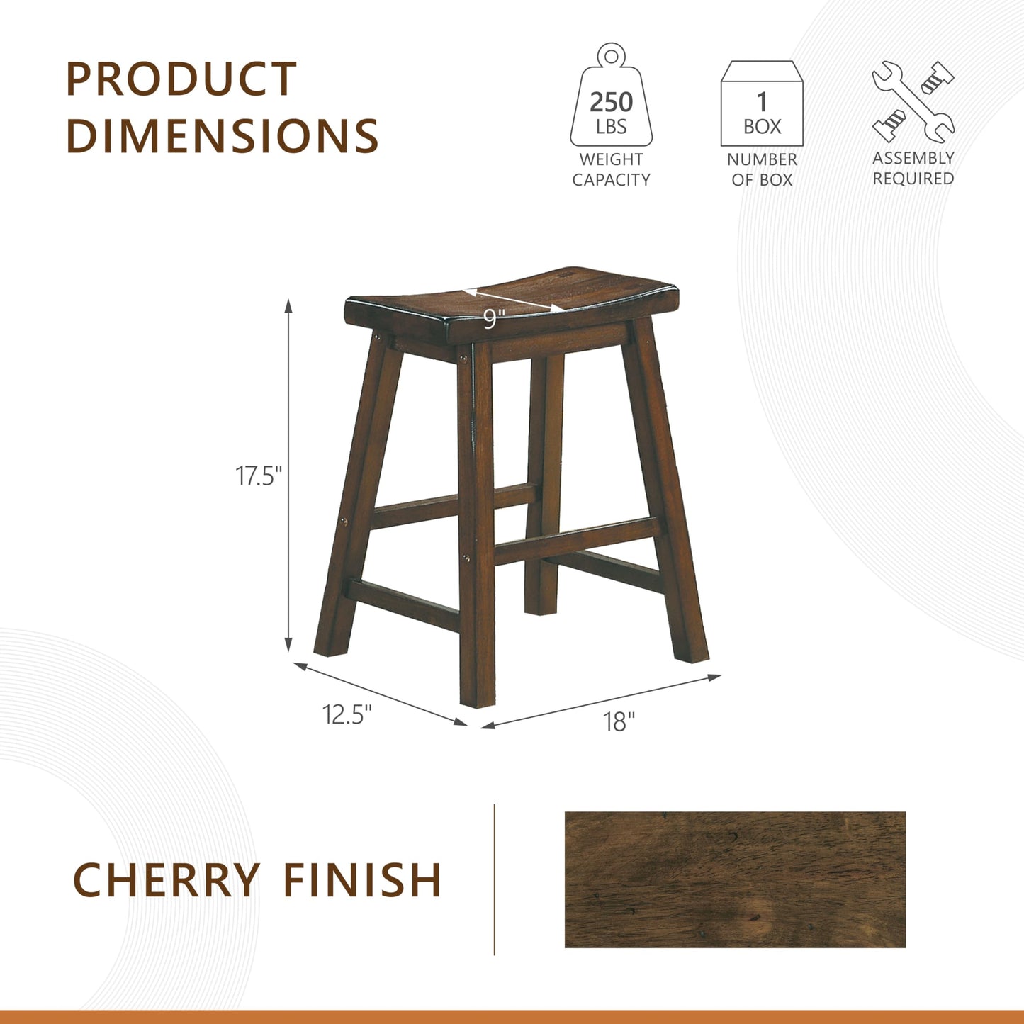 Lexicon Saddleback Solid Wood Kitchen Height Stool Set of 2 - Saddle Kitchen Stool Dining Height Stools for Dining, Armless Chair Seating Options, Perfect Casual Entertaining Spaces Cherry