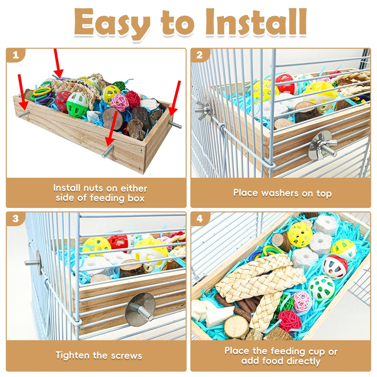 BNOSDM Bird Foraging Toys Box Colorful Parrot Foraging and Shredding Toy Boxes Natural Bird Toy Wooden Birds Chewing Toys for Parakeet, Conure, Cockatiel, Budgies, Lovebirds (Large)