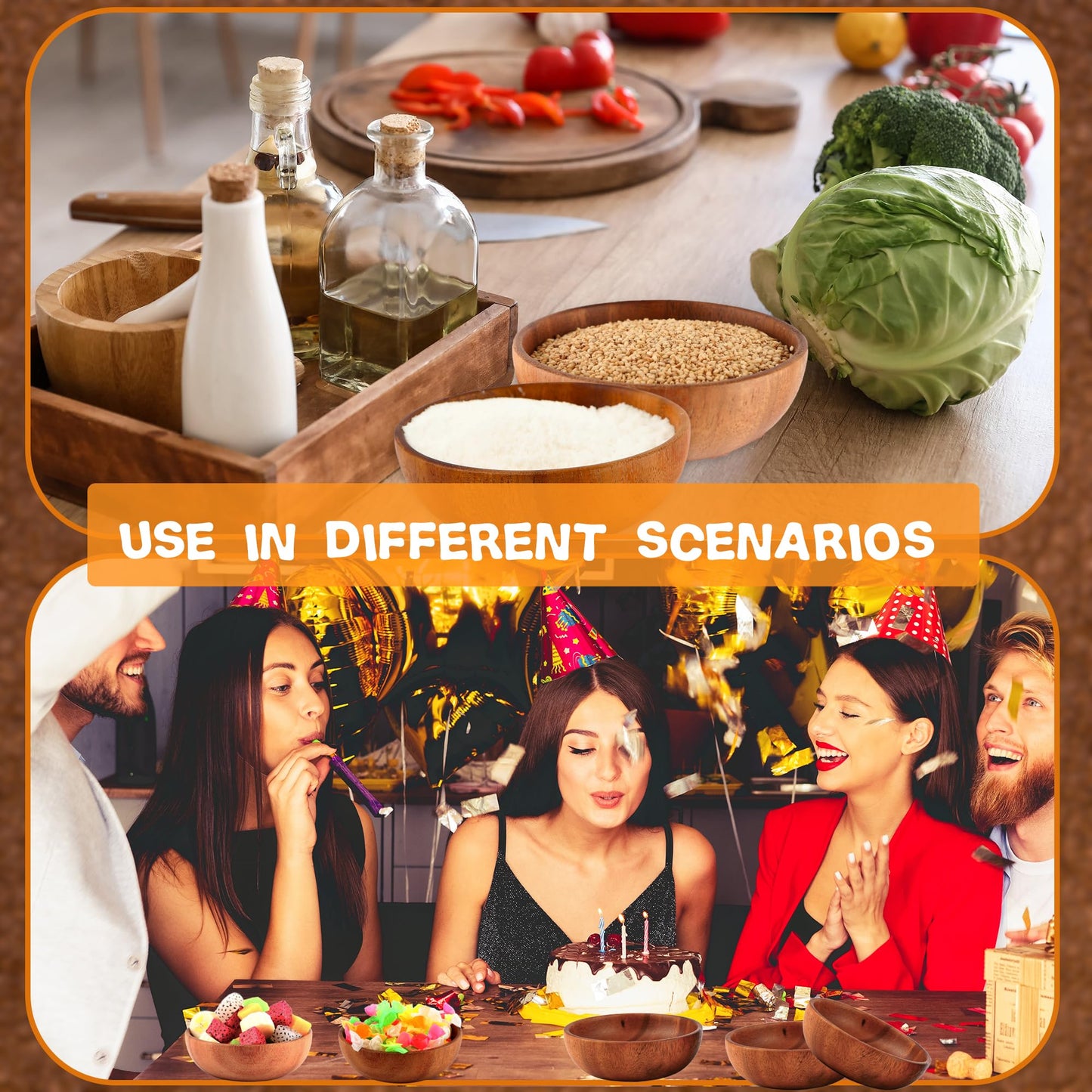 Medanera 16 Pcs Small Acacia Wooden Bowls 4.72 x 1.5 Inch Decorative Stackable Salad Bowl Round Calabash Bowls for Kitchen Pasta Sauce Rice Soup Dessert Popcorn Cream Party Gifts