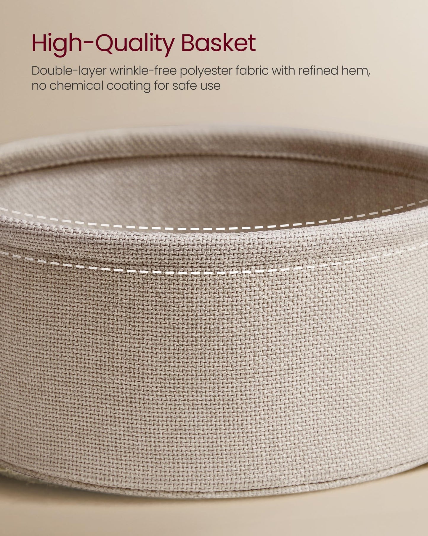 VASAGLE LILEA Collection - Small Round Side End Table, Modern Nightstand with Fabric Basket, Matte White and Camel Brown ULET223W10