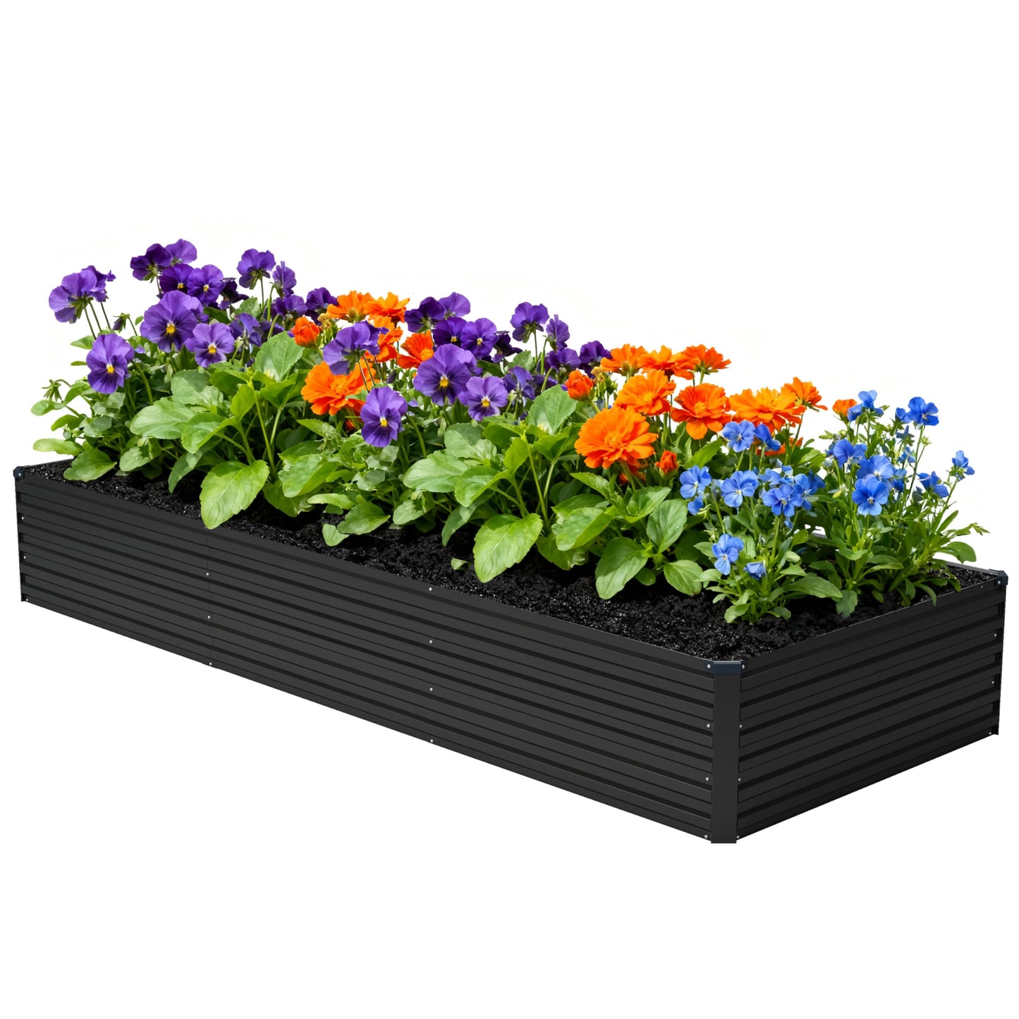 Foxlang 12x4x1.5ft Galvanized Raised Garden Bed,Outdoor Planter Box Metal Patio Kit Planting Bed for Vegetables Flowers Herb,Black