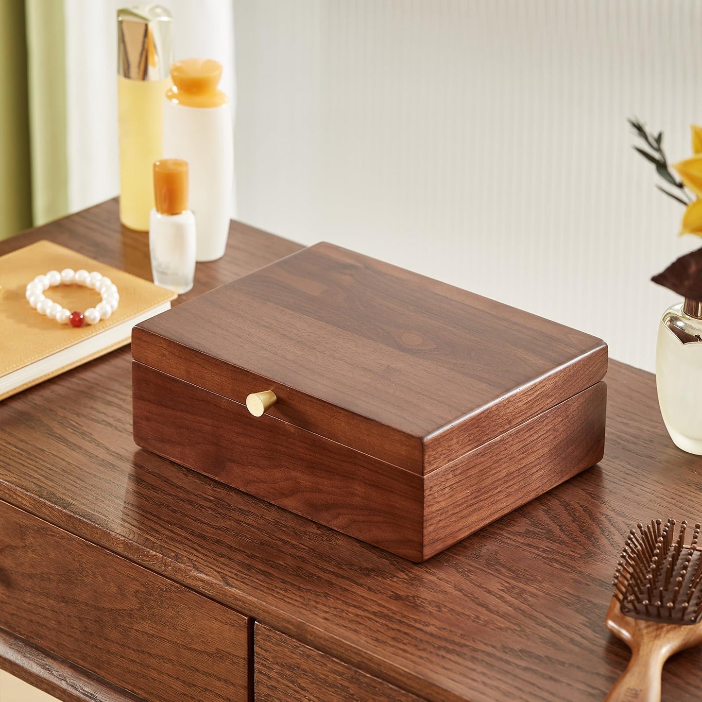 CHOSIN Black Walnut Wooden Jewelry Box for Women 2 Layer Jewelry Organizer with Removable Tray for Watches Rings Earrings Necklace Bracelets Storage, Ideal Gift for She, Fathers Day Gift