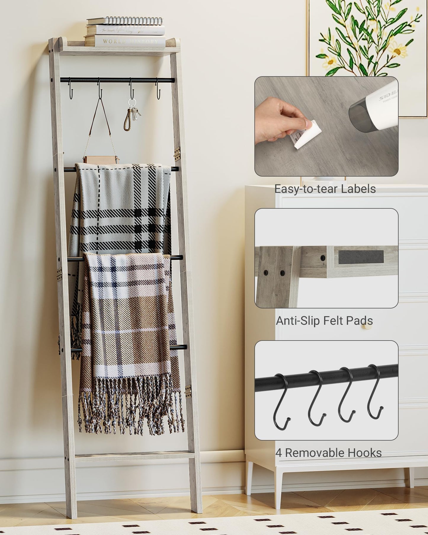 Hzuaneri Blanket Ladder Shelf for Living Room BR02105B BR35805B