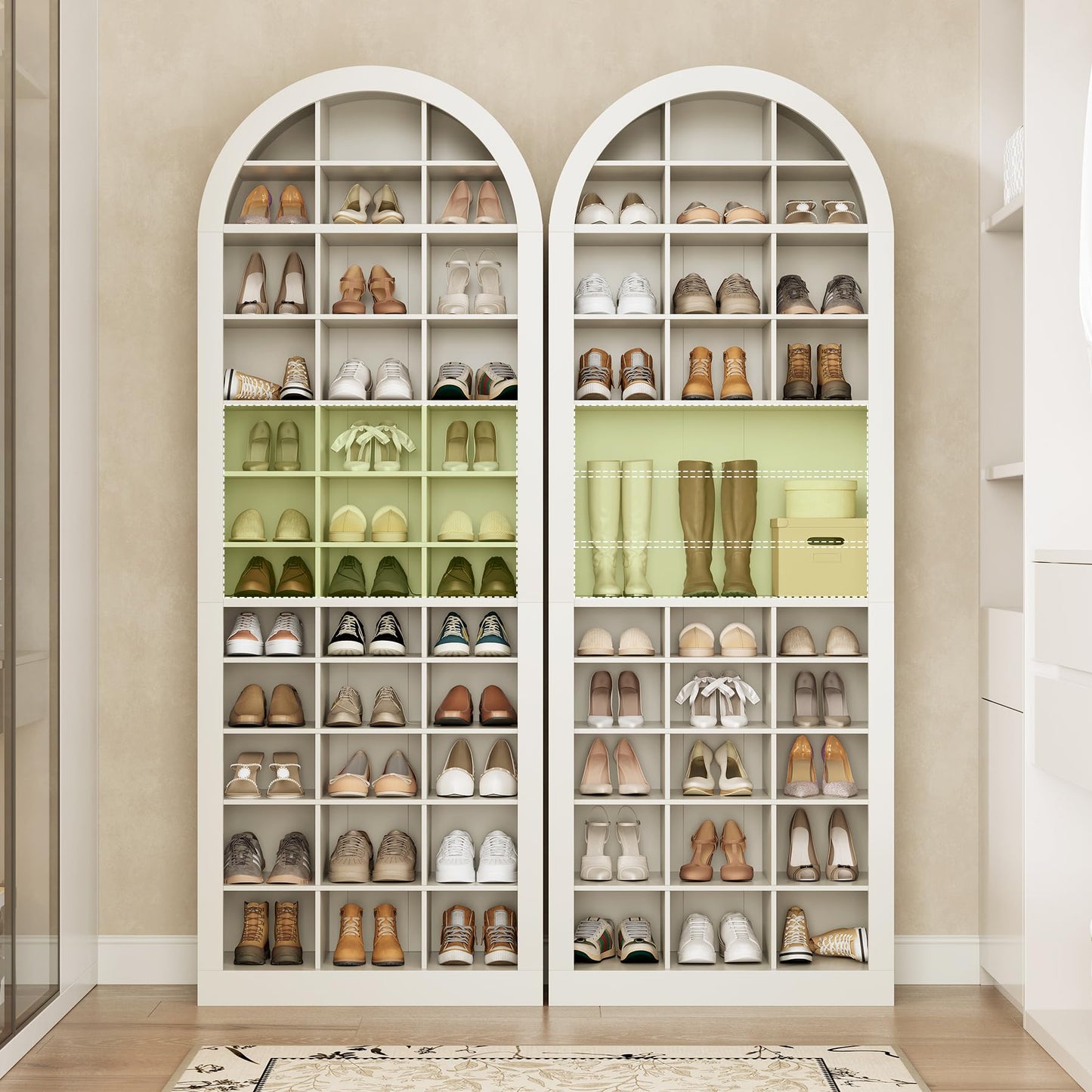 LITTLE TREE 12-Tier Shoe Storage Cabinet Set of 2, Freestanding Tall Entryway Shoe Organizer with 36 Cubbies, 70.9'' White Wooden Shoe Rack Cabinet for Closet, Entryway, Living Room