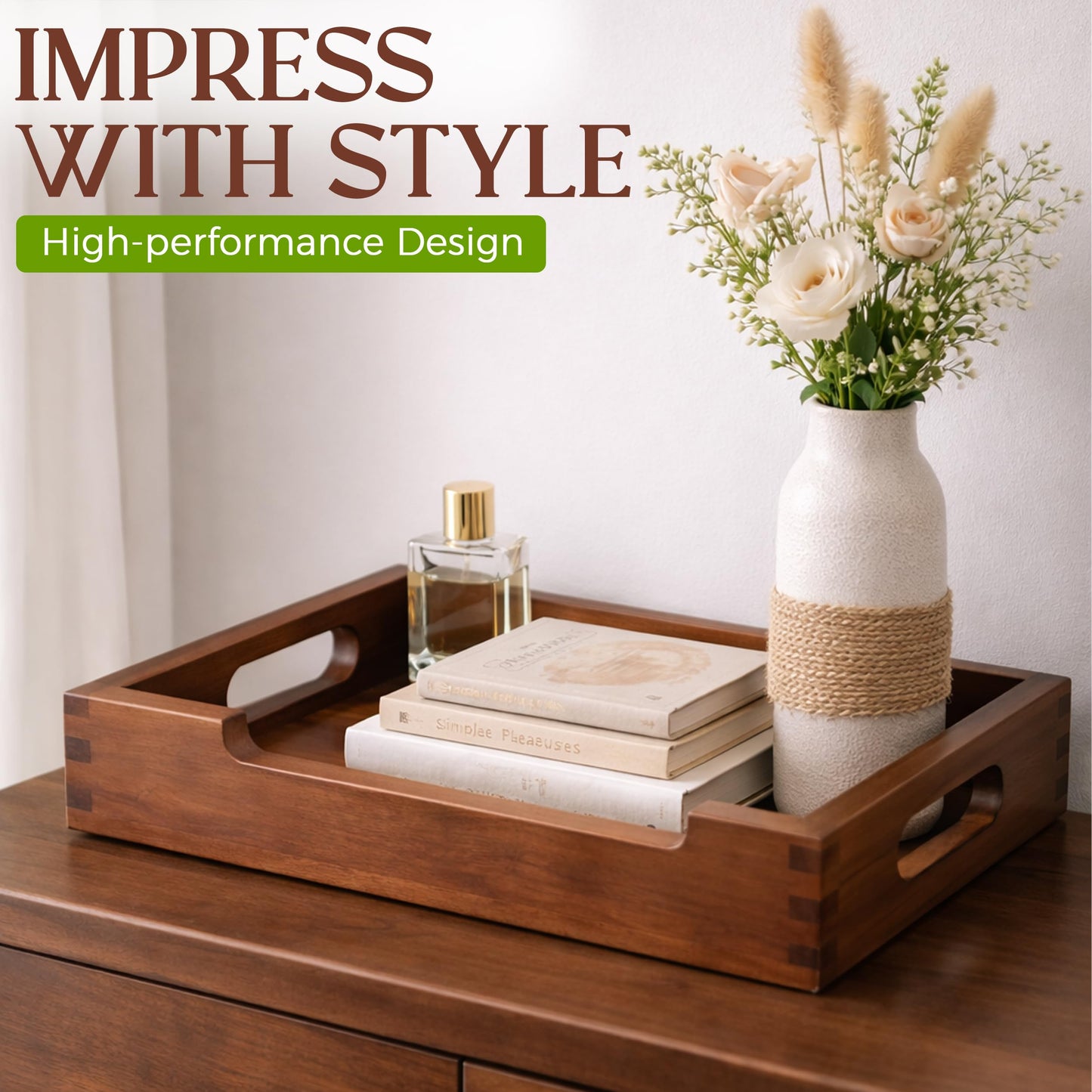 Set7 Wood Serving Tray with Handles – Large Rectangular Breakfast & Ottoman Tray with Raised Edges, Serving Platter Snack Tray, Serving Tray with Food (7, Vintage Wood 2)