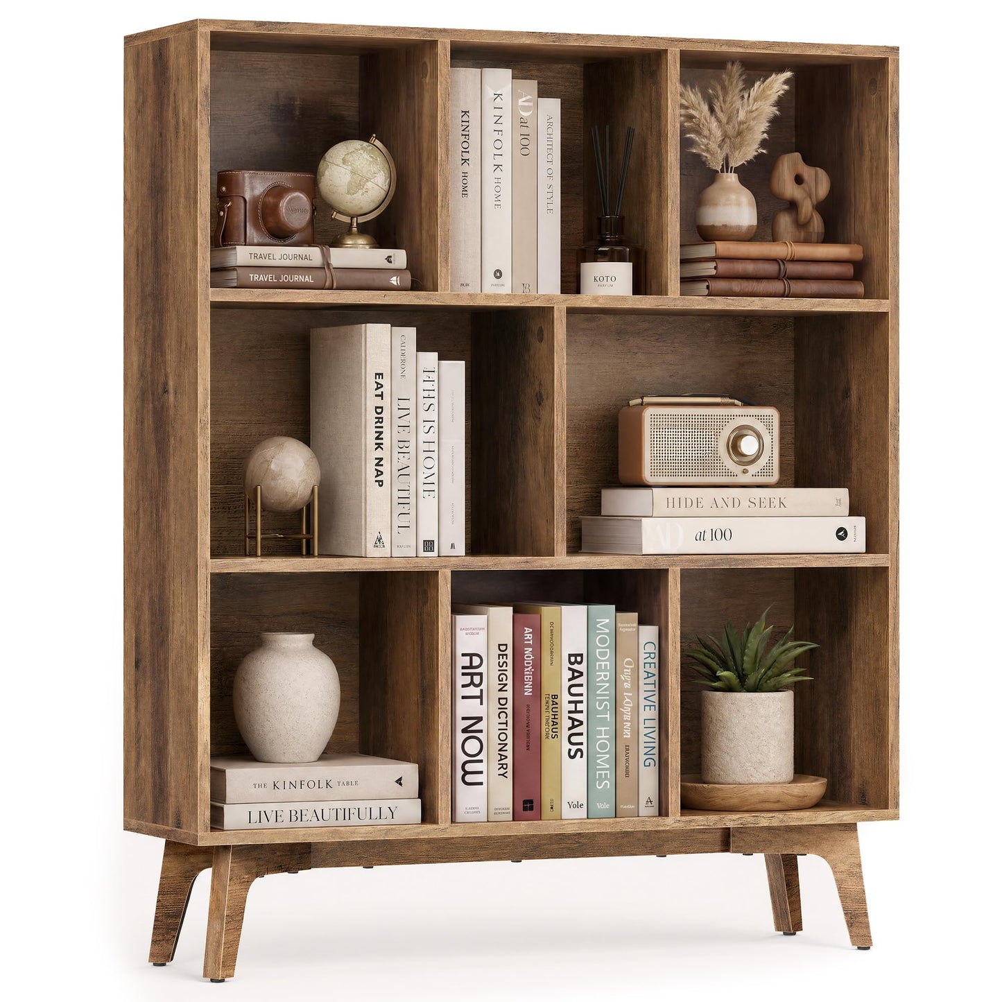 VASAGLE MAEZO Collection - Bookshelf, Bookcase, Cube Shelf with 8 Compartments, Storage Shelf, for Living Room, Home Office, Dining Room, 9.4 x 35.4 x 42.3 Inches, Honey Brown ULBC191KB01S