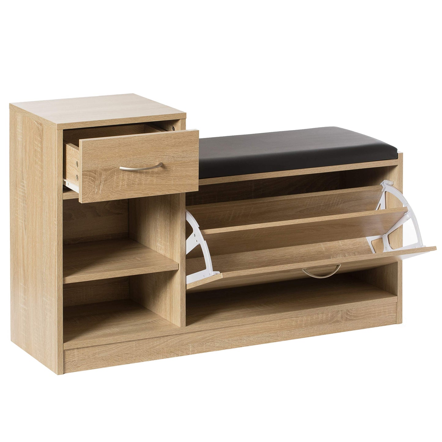 Basicwise, Oak Wooden Entryway Shoe Storage Bench with Cushion (QI003942.OK)