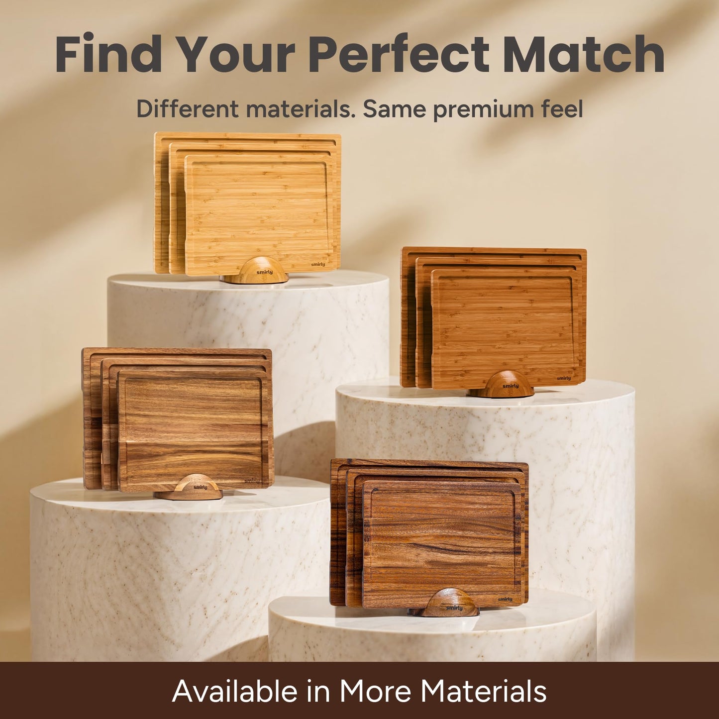 SMIRLY Wooden Cutting Board for Kitchen - Birch Wood Cutting Boards for Meal Prep, Serving, Charcuterie - Kitchen Gadgets, House Warming Gifts - Wood Chopping Board Set of 3 with Holder