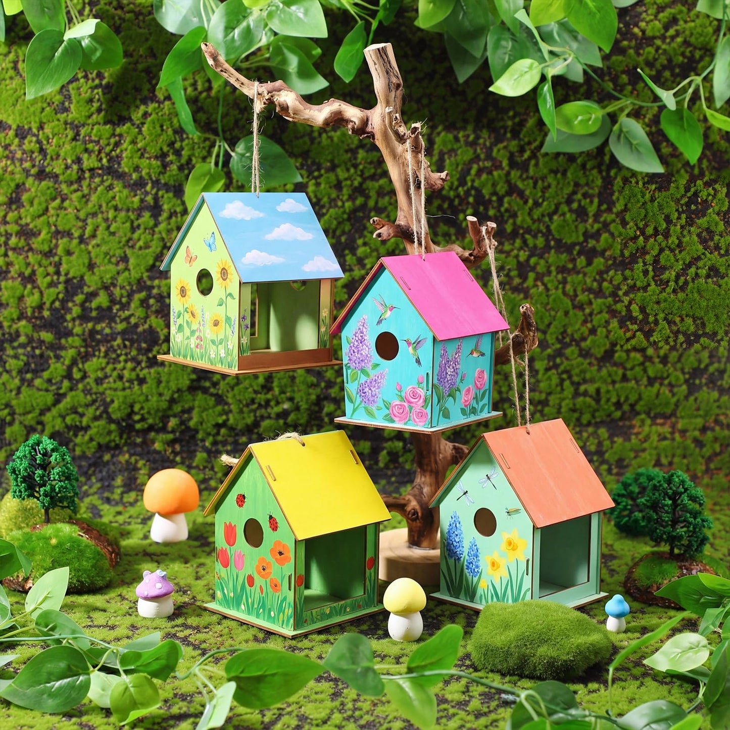 DoubleFill 10 Pack Wooden Bird Feeder Kits for Kids Make Your Own Bird Feeder Crafts Painting Kits DIY Birdhouse Building Crafts Children GITS for Outdoor Spring Summer Decor