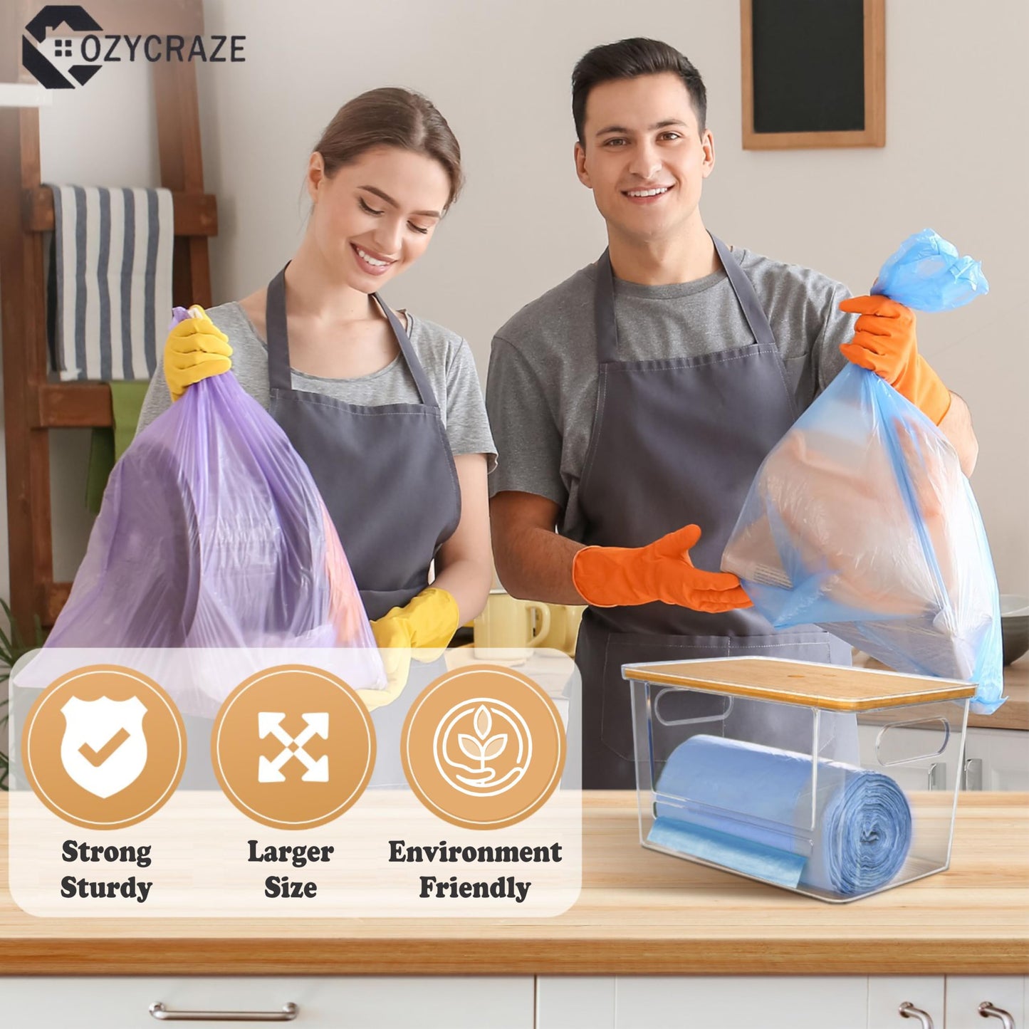 COZYCRAZE Stackable Trash Bag Dispenser with Wooden Top for Holding 13/30/33-Gallon Large Bag Sizes – Extra-Large Garbage Bag Holder with Anti-Slip Base, Trash Bag Dispenser Under Sink (11.5"x7.5"x7")
