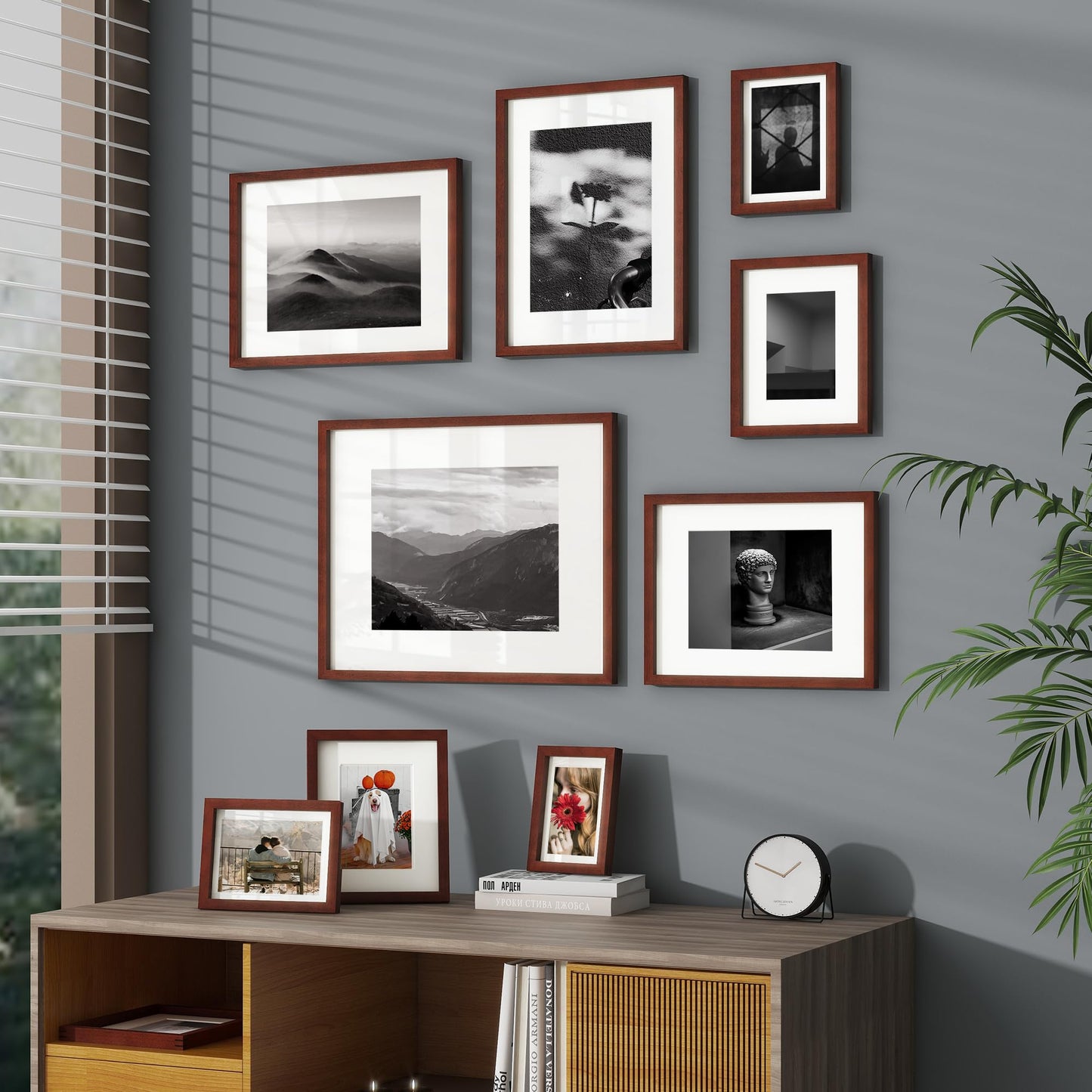 11x14 Picture Frame, USA-Sourced Natural Mahogany Wood Photo Collage Frame with HD Tempered Glass, Modern Simple 11 x 14 Wooden Frame Matted to 8x10, Vertical & Horizontal Wall Hanging Display