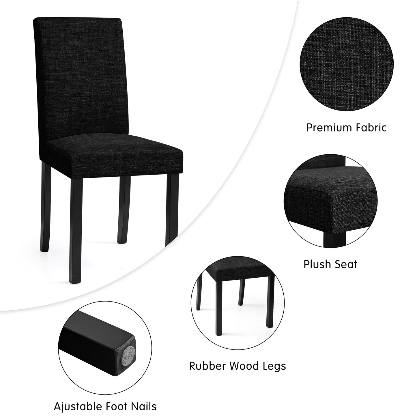 CHUN YI Upholstered Dining Chairs Set of 4, Fabric Dining Room Chairs with Solid Wood Legs, Modern Parson Chairs for Kitchen, Restaurant, Hotel, Black