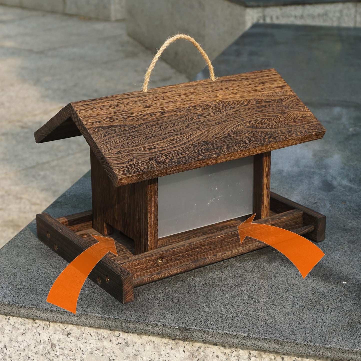 Zeqeey Hanging Wooden Bird Feeder Outdoor Large Capacity Wood Birdfeeder with Surface Treatment for Feeding Outside Garden Wild Birds Finches Robin Sparrow Blue Jay Chickadees