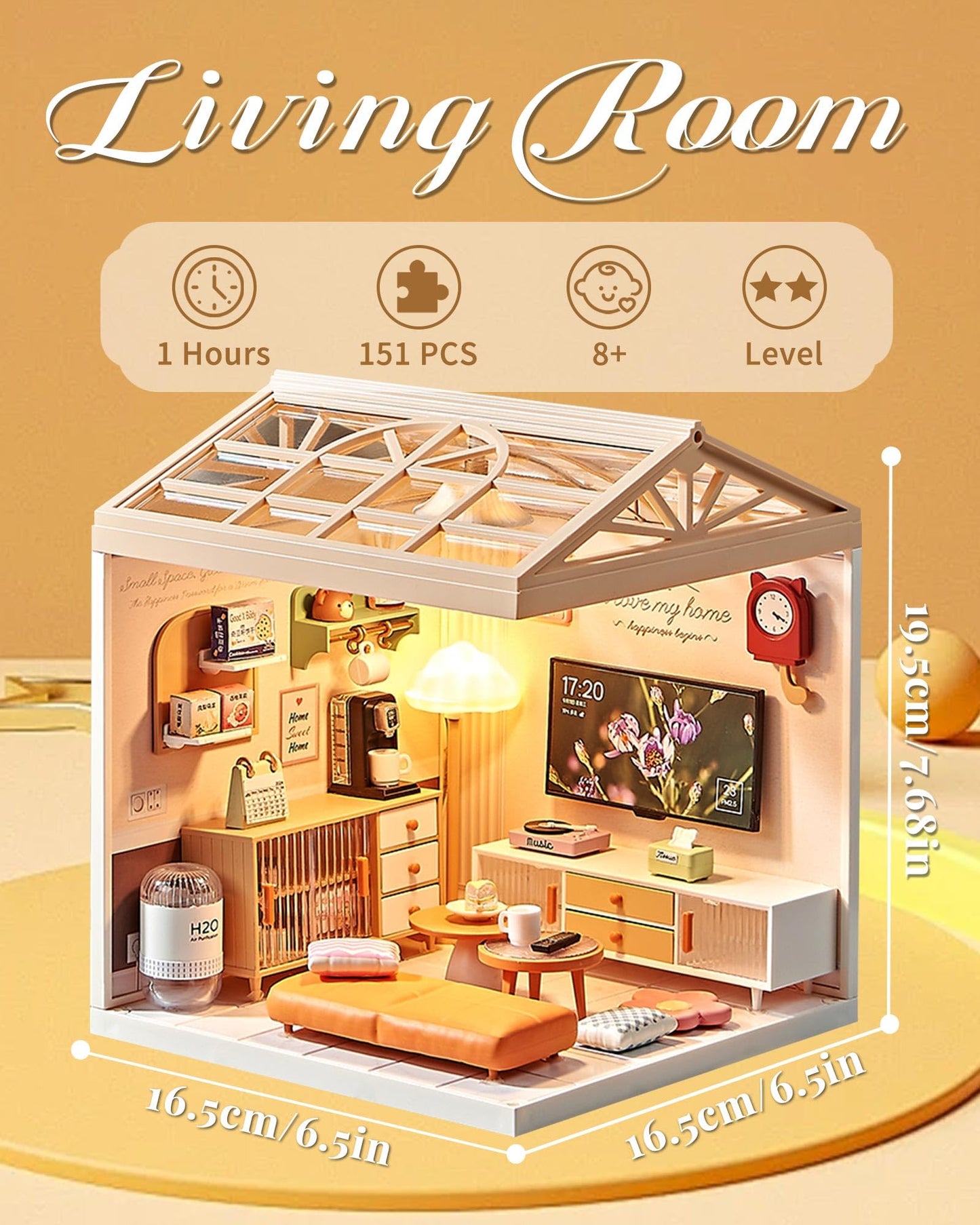 Kisoy DIY Miniature House Kit, Tiny House Kit with Furniture and LED Light, Mini Blocks Model Kit Sets, DIY Crafts/Hobbies Toys for Adults and Teens (Living Room)