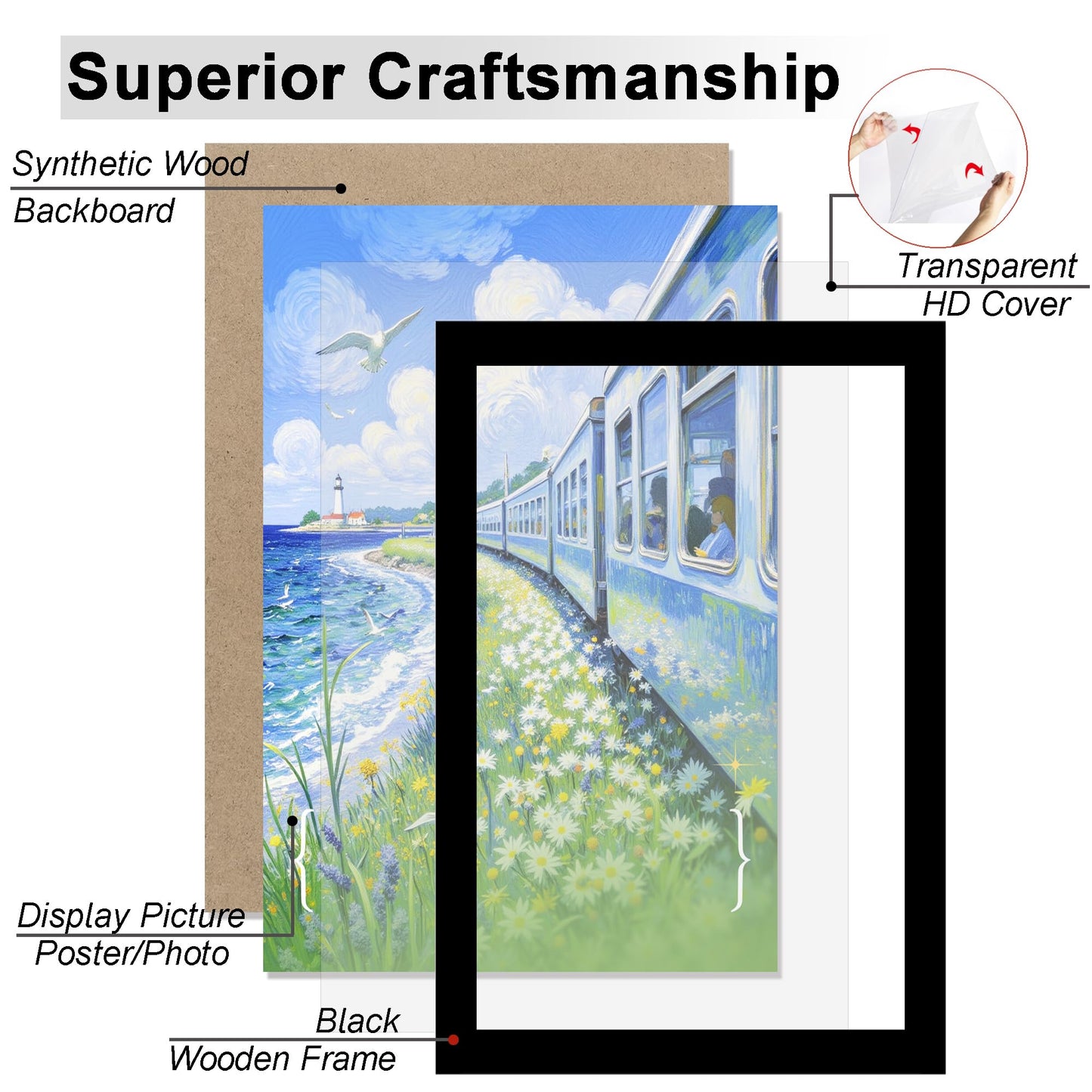 KTKDE 16x24 Picture Frame Wooden Black,Poster Frames with Polished Plexiglass, Wall Hanging Large Studio Gallery Photo Frames Decorating for Minimalist Style Suitable,Any style Best gift
