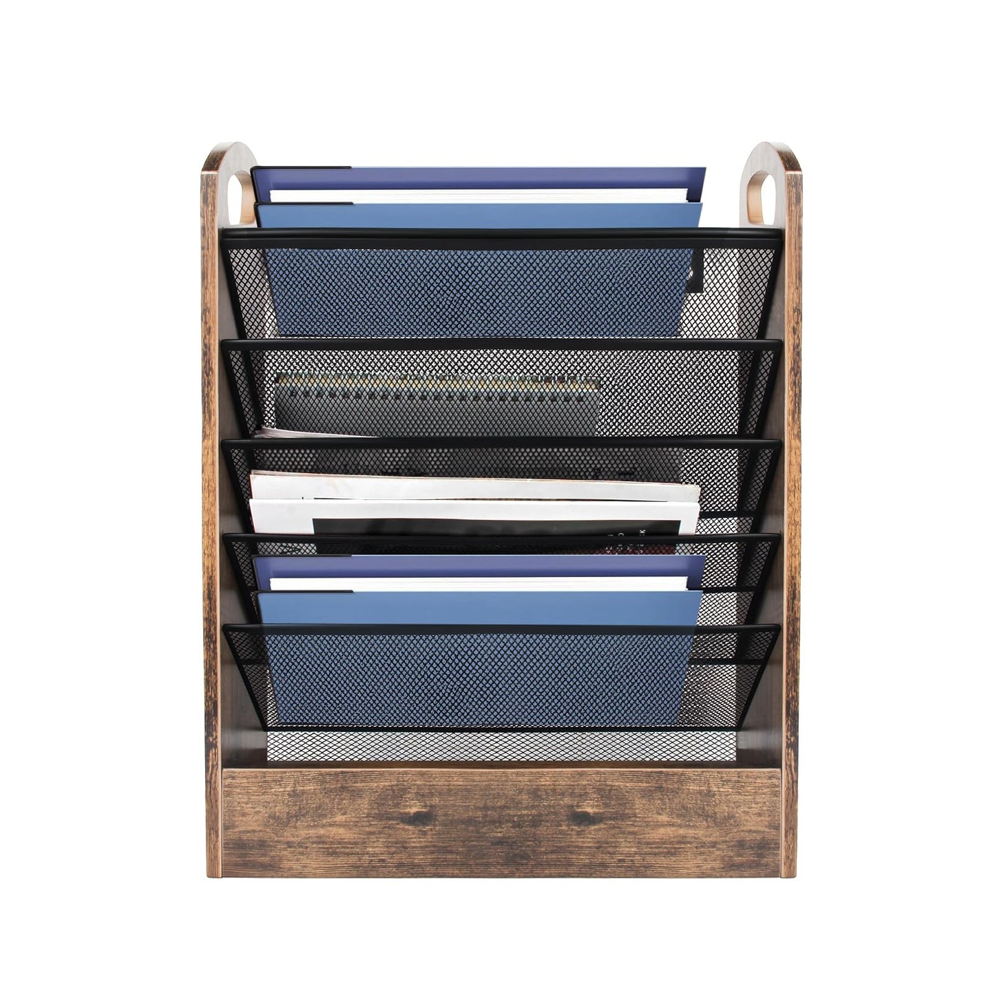 EHWINE Wall File Organizer, 6 Tier Hanging Wall File Organizer with Bottom Tray, Mail Organizer Wall Mount, Wooden Desk Organizer for Office or Home