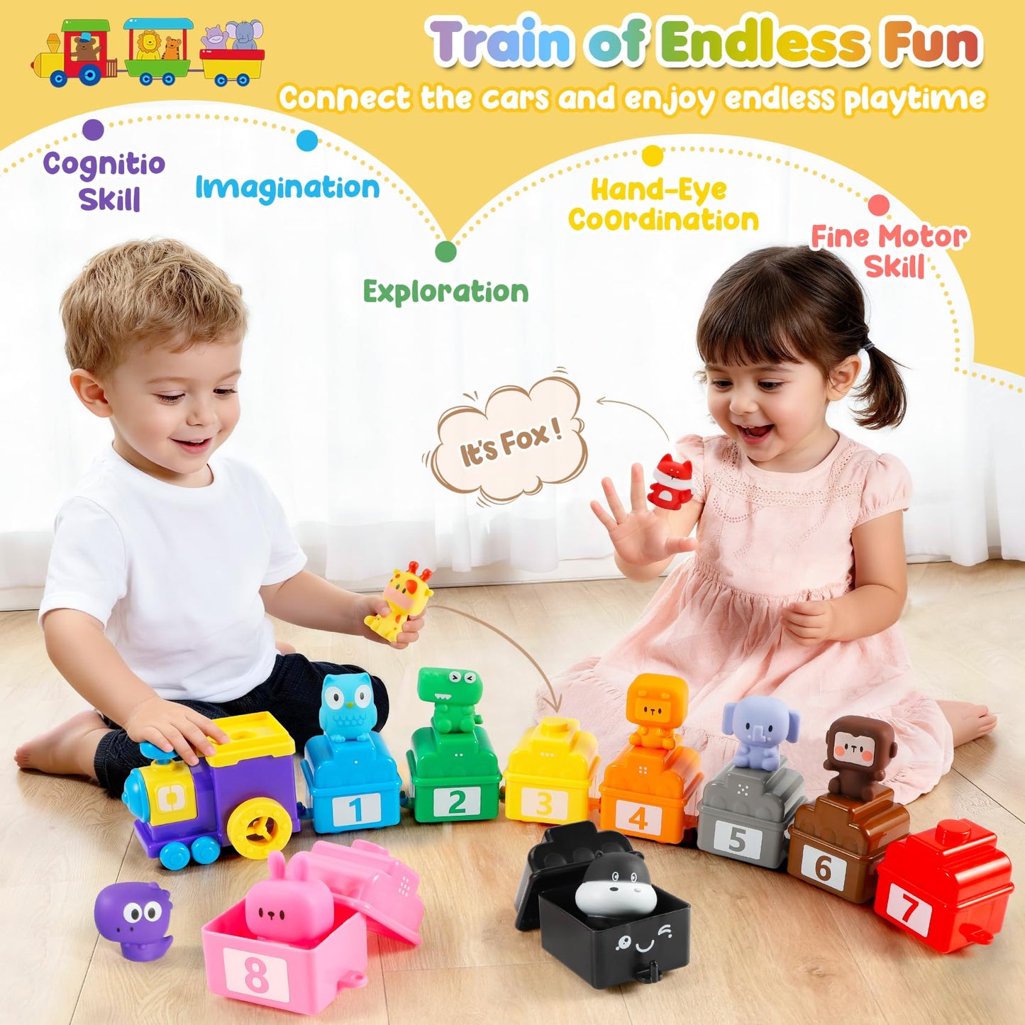 URMYWO Learning Toys for 1 2 3 Years Old Boy Girl, Toddler Montessori Toys, Train Set with 10 Finger Puppets & Play Mat, Counting Matching & Sorting, Toddler Birthday Gift
