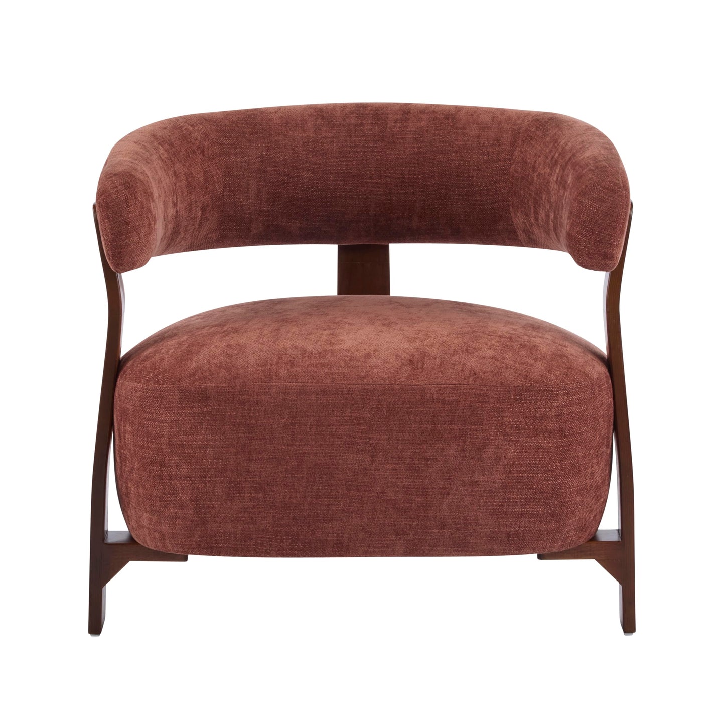 Christopher Knight Home Kled Upholstered Lounge Chair Indoor with Wooden Frame, Modern Accent Chair for Living Room, Comfy Reading Armchair with 3 Legs Design, Thick Cushions, Coral + Walnut