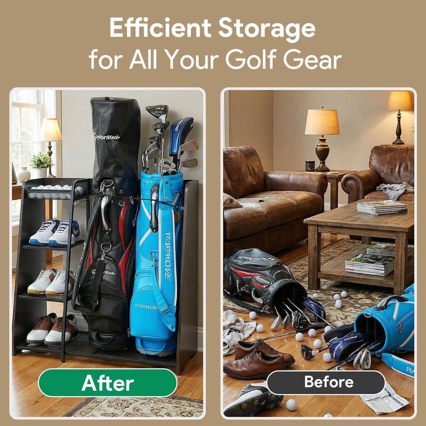 Ponsonbay Golf Bag Storage Organizer for Garage Holds 2 Golf Bags