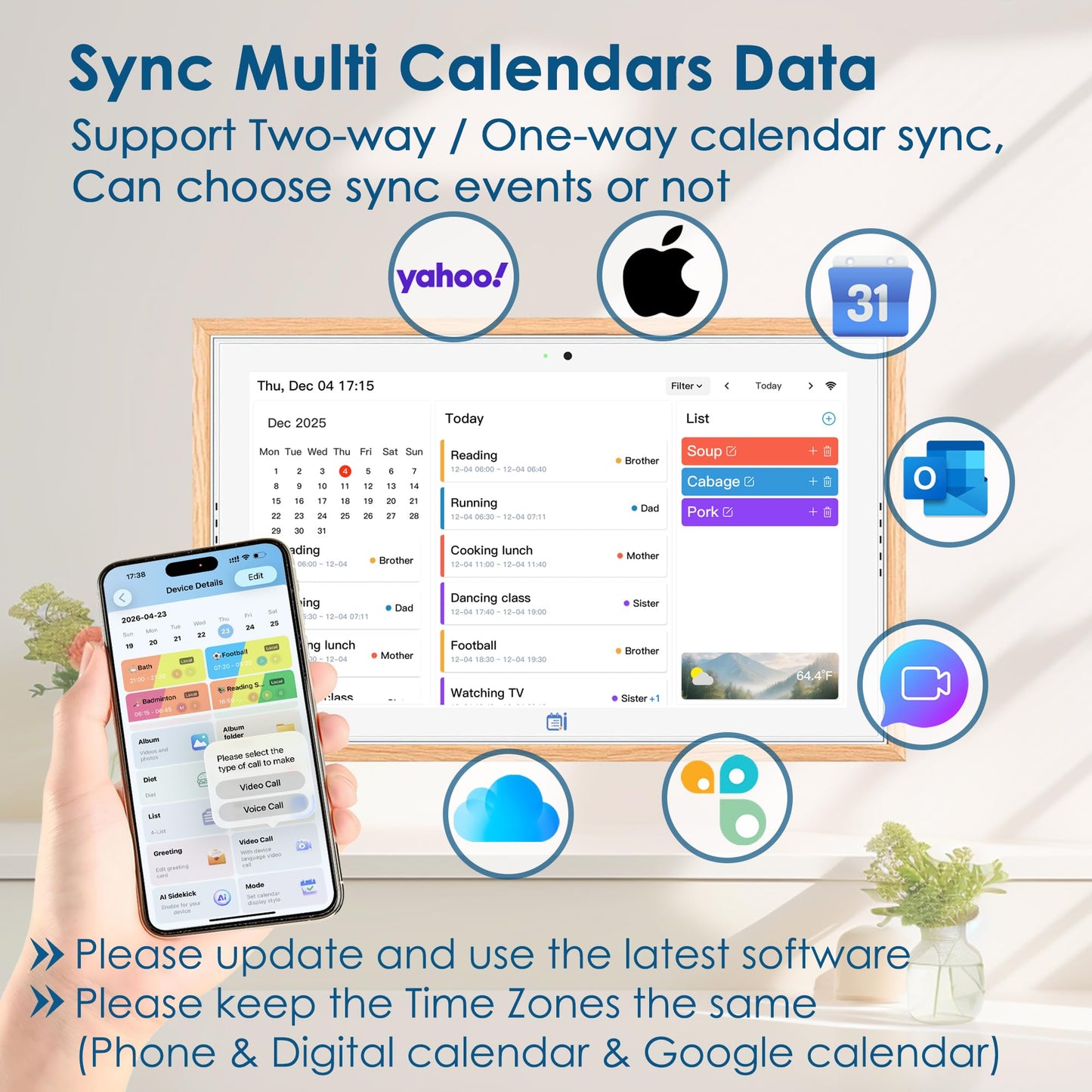 USIN 15.6 inch Wooden Digital Calendar, Wall Touch Screen Home Organizer, Family Chore Charts and Meal Planner, Interactive Display schedule, Desk and Wall Mounted, Smart Electronic Calendars with Free App