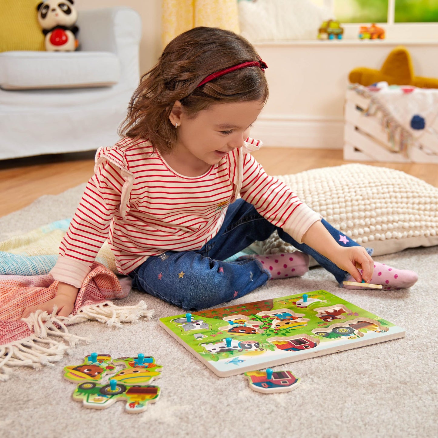 B. toys – Peek & Explore Puzzle 4-Pack – Wood Toys for Toddlers, Kids – 8 Pieces Each – Vehicles, Trucks, Animals, Barnyard – 2+ Years