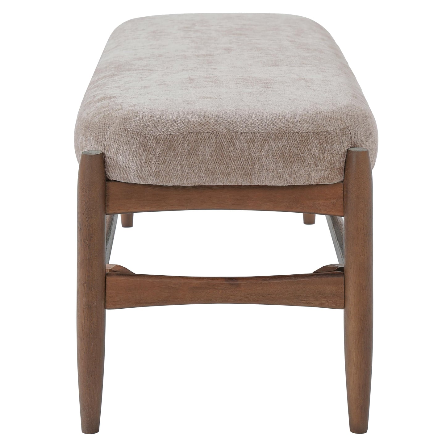 Christopher Knight Home Rubab 53.35" Chenille Fabric Upholstered End of Bed Ottoman Foot Rest, Wooden Ottoman Bench, Long Entryway Bench, Bedroom End of Bed Foot Stools, Light Brown + Walnut