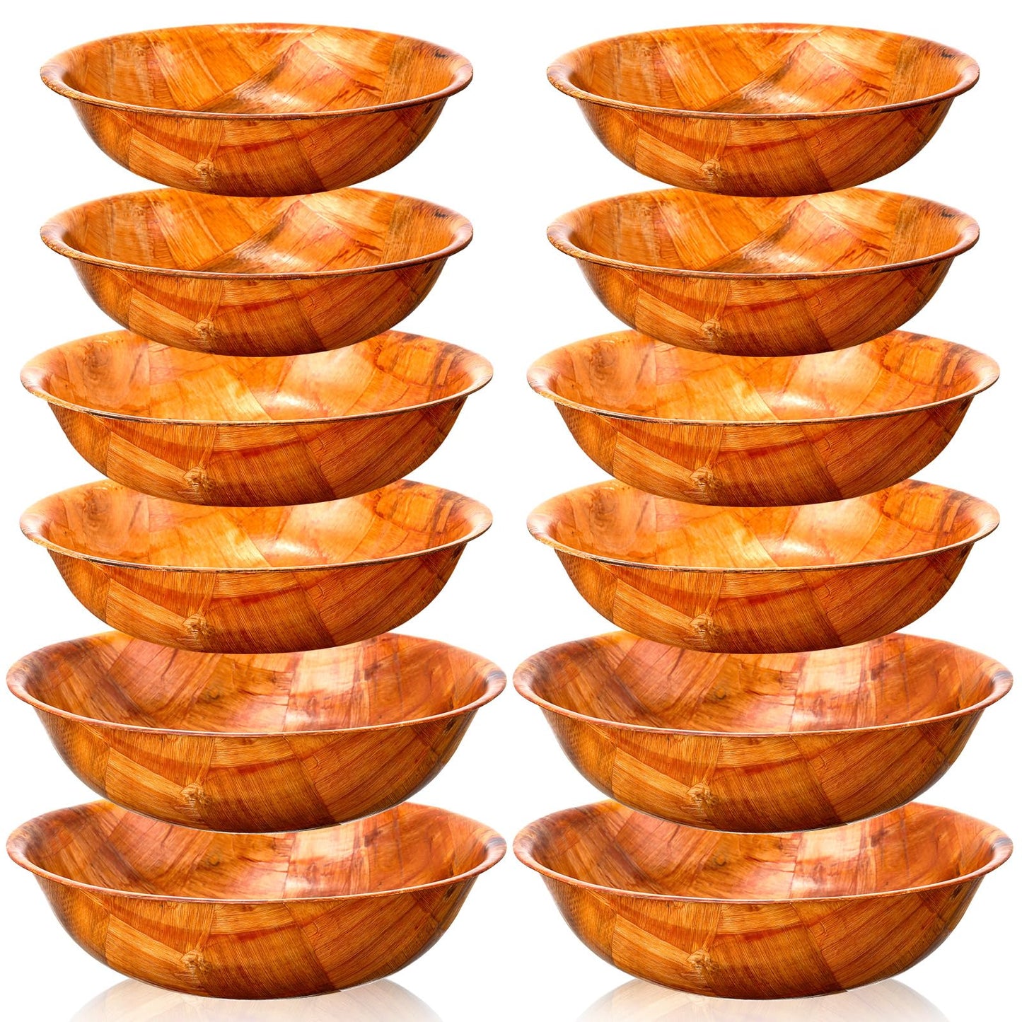 Didaey 12 Pcs Wooden Salad Bowl Set Wooden Bowls for Snack Wood Stackable Round Serving Woven Bowl for Kitchen Meal Party and Salad Fruit Vegetable Snack, 6/8/10 Inch