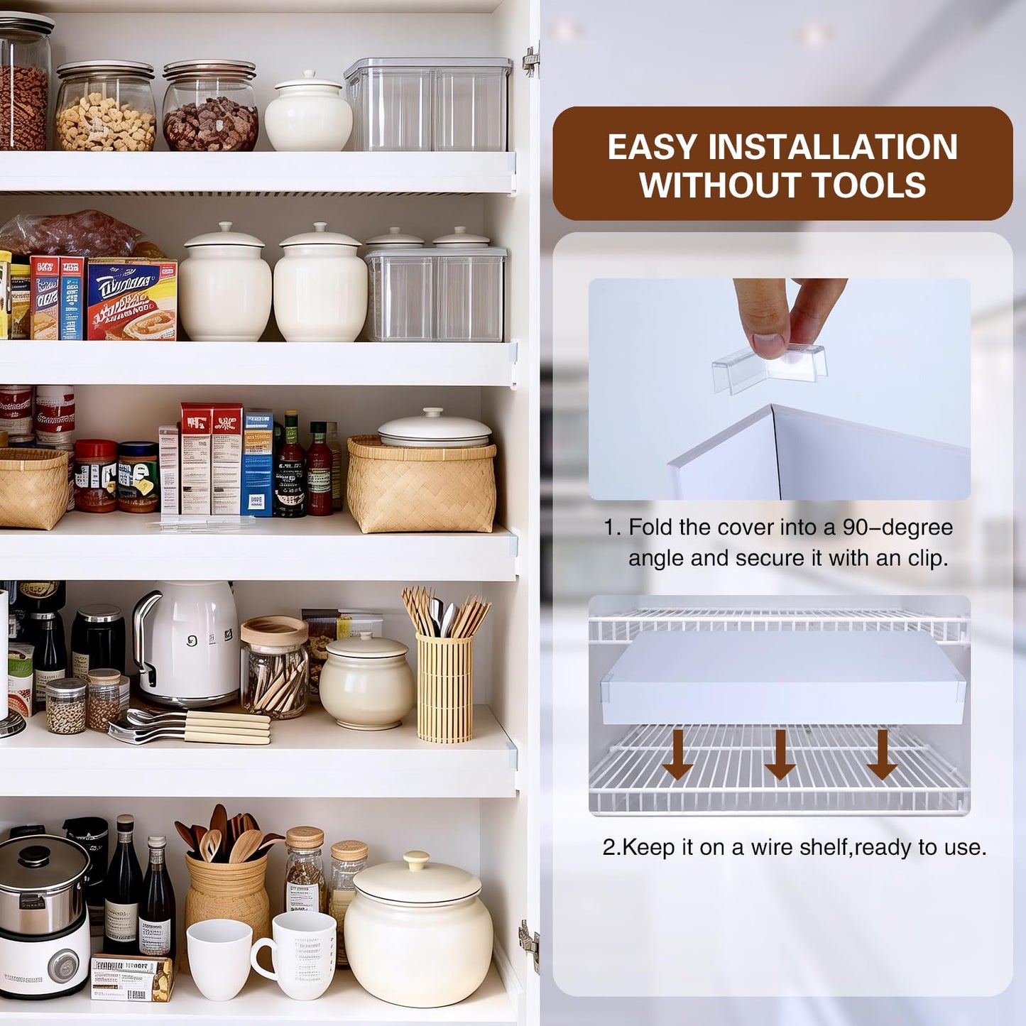 Supiezent Wire Shelf Covers for Pantry,Closet,Wire Rack Covers for Shelves,Pantry,Shelf Covers for Wire Shelving,(5 Pcs) (White, 40 * 12inch)