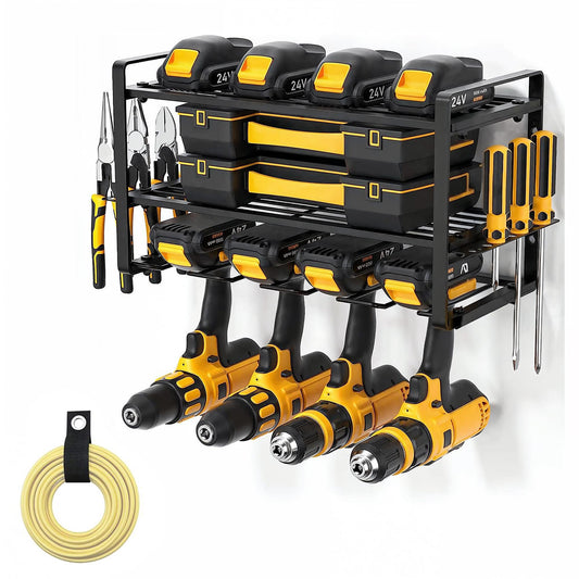 TGSAS Power Tool Organizer Wall Mount - Garage Wall Tool Organizer with Drill Holder, Tool Storage Organizer, Heavy Duty Metal Shelf, Wall Mount Organizer for Garage & Workshop