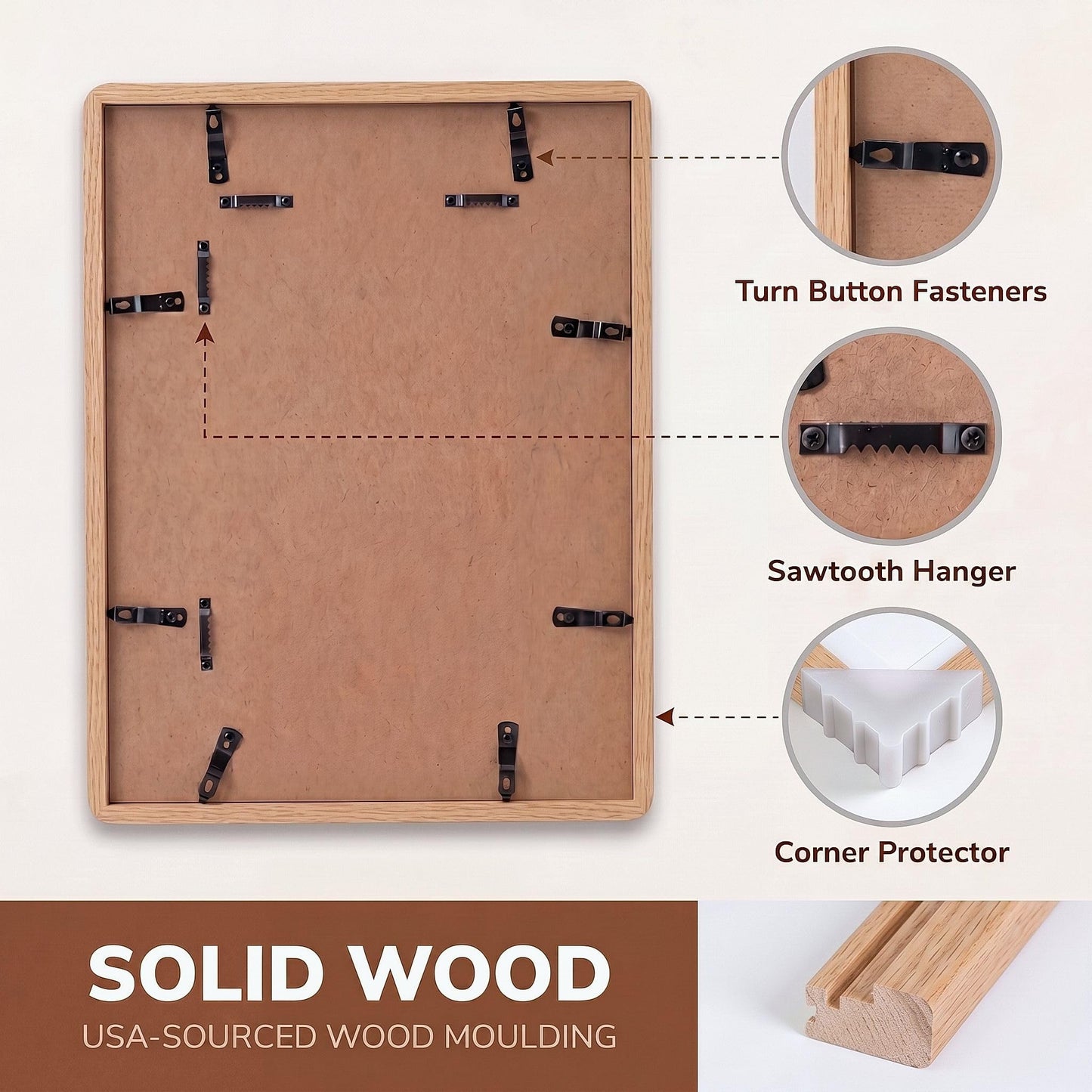 Acovy 11x14in Picture Frame, Natural Solid Oak Handcrafted Wooden Photo Frame, Dual Use for Wall Mount, Matted to Fit 8"x10" Photos, HD Tempered Glass, Pre-Installed Stand & Hanging Hook