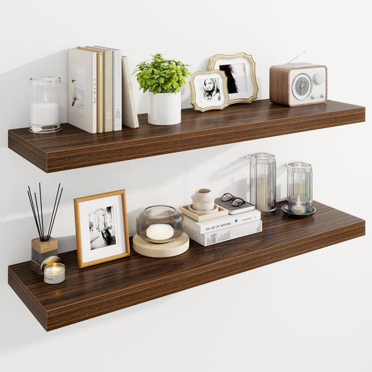 Marsmiles 40" Floating Shelves for Wall, Wooden Shelves with Invisible Brackets Set of 2, Rustic Farmhouse Wall Mounted Shelf for Kitchen Bathroom Living Room Study, Walnut