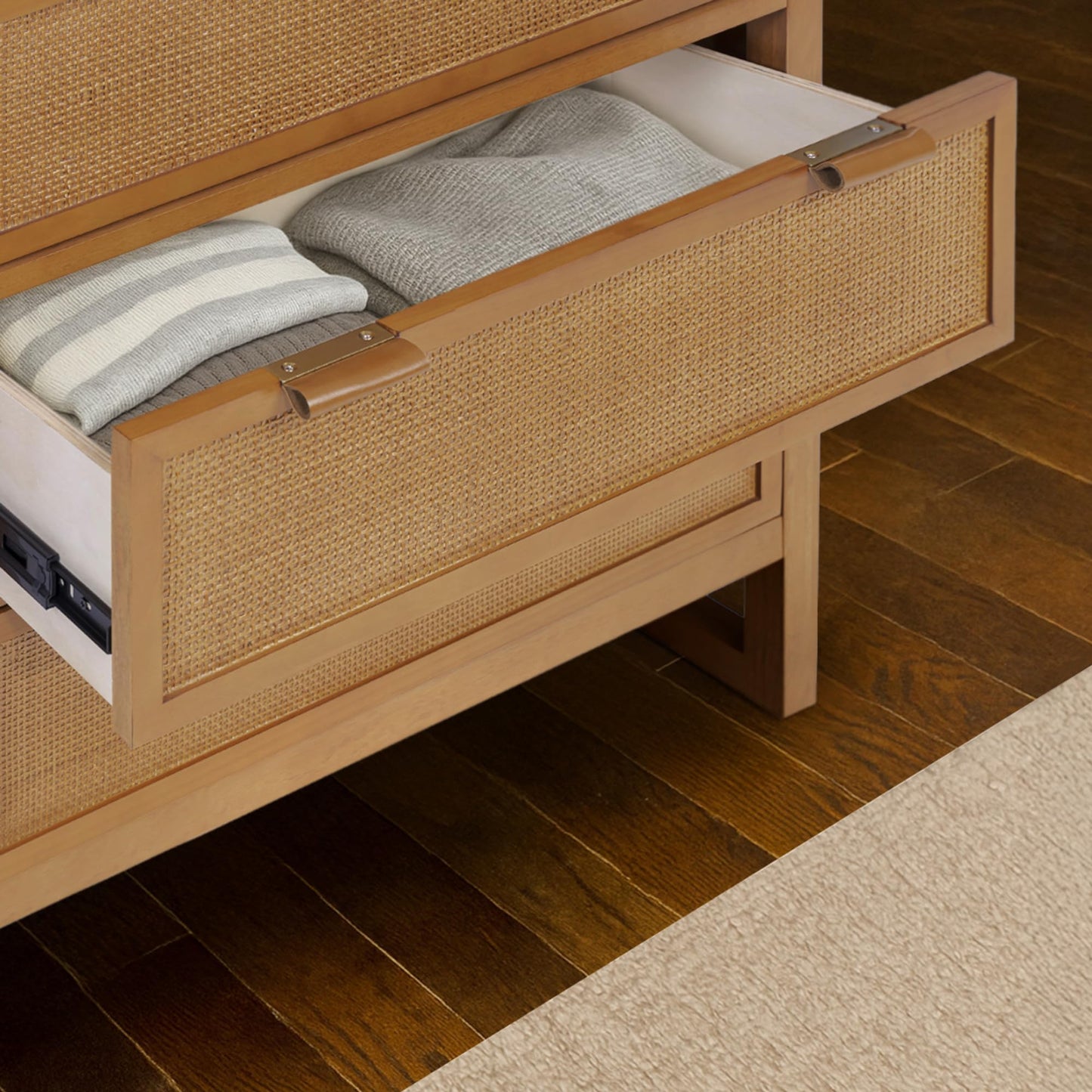 Teamson Home Hatteras 30'' W 3-Drawer Dresser with Rattan Inset Panels, Solid Pine Wood Frame and Acacia Veneer Plus Anti-Tip Kit Included, Coastal Modern Style, Natural Finish