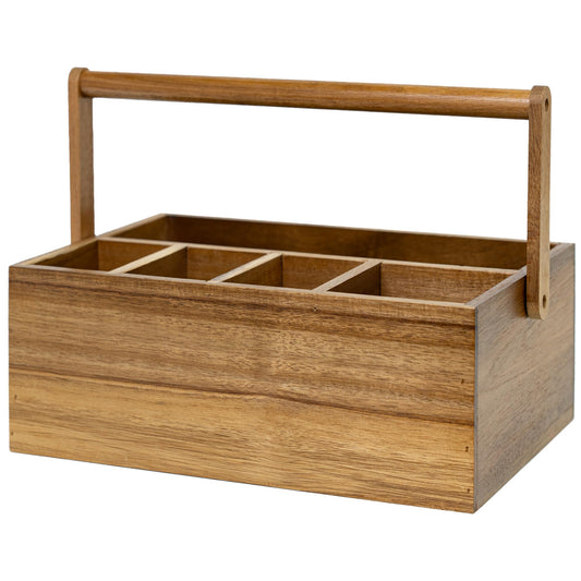 VaeFae Acacia Silverware Caddy with Handle, Wooden Utensil Holder, Mulip-pose Organizer for Kitchen, Office, Bathroom, Bedroom (Large, 5 compartments)