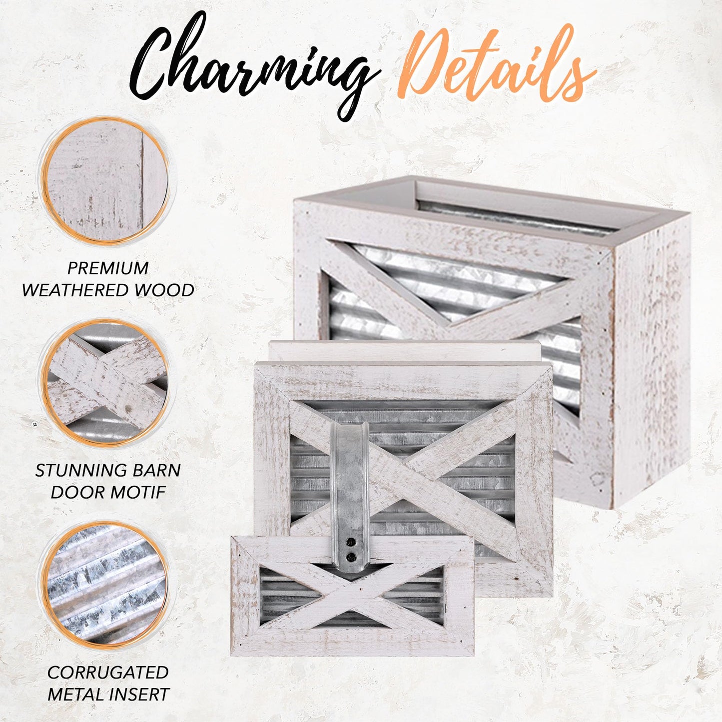 Autumn Alley Farmhouse Kitchen Set - Includes Napkin Holder, Salt and Pepper Shakers, and Utensil Holder - Rustic Barn Door Motif, Galvanized Metal, Wooden Design - Perfect for Farmhouse Kitchen Décor