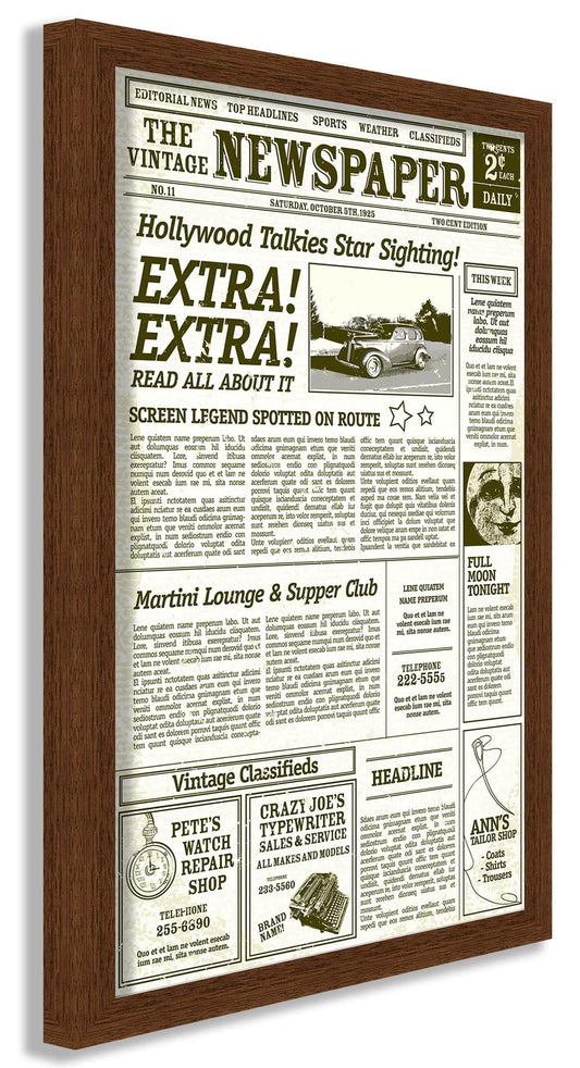Modern Wood Newspaper Frame (Brown) Acid-Free, UV Resistant, Acrylic Plastic Front Prevents Paper from Fading Sleek Hanging Display Case for Entire Newspaper for Home or Office - 12x22.75
