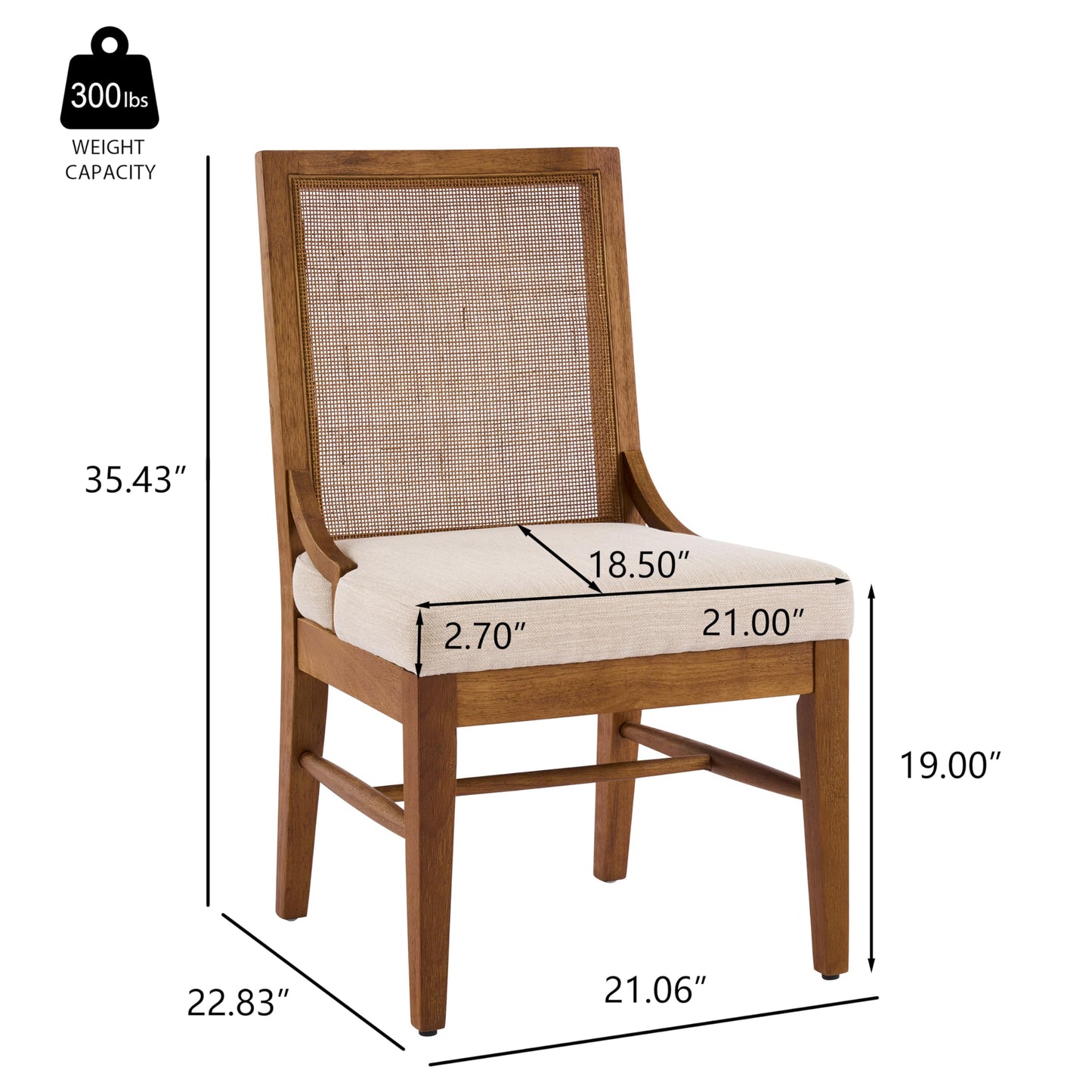 Christopher Knight Home Relinga French Country Upholstered Dining Chairs Set of 2, Wooden Dining Room Armless Chair with Cane Backrest, High Back Kitchen Side Chair, Beige+Walnut