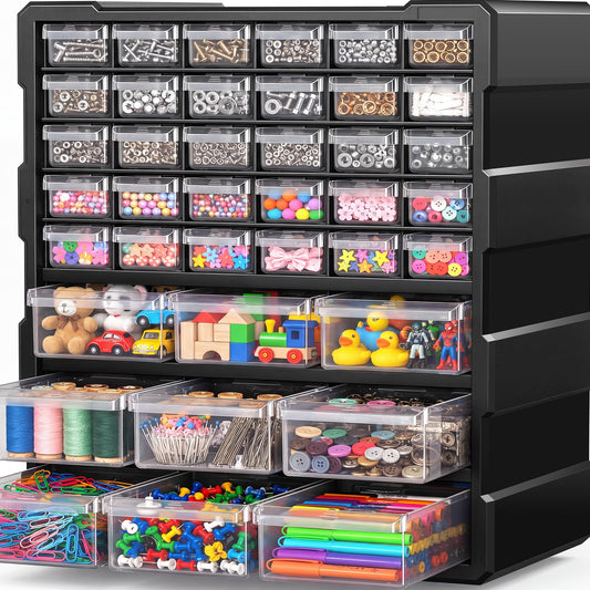 PurKeep 𝟔𝟐% 𝟎𝐅𝐅 Drawer Organizer for Garage Building Bricks Storage,Thicker Craft Organizers Storage with Dividers Labels for Hardware,Screws,Nuts Bolts,Teacher Toolbox,Charms, Beads,Craft