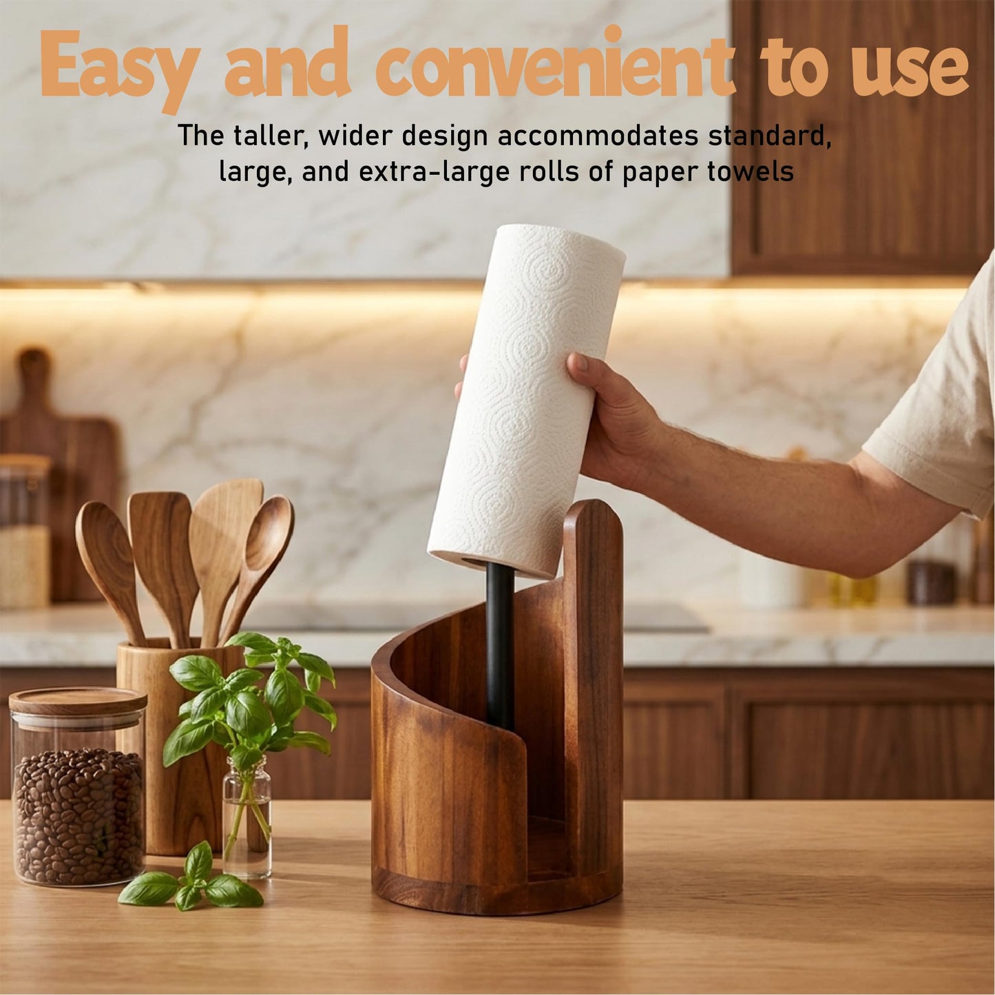 Wooden Paper Towel Holder, for countertop Decoration, Holds Mega Roll.