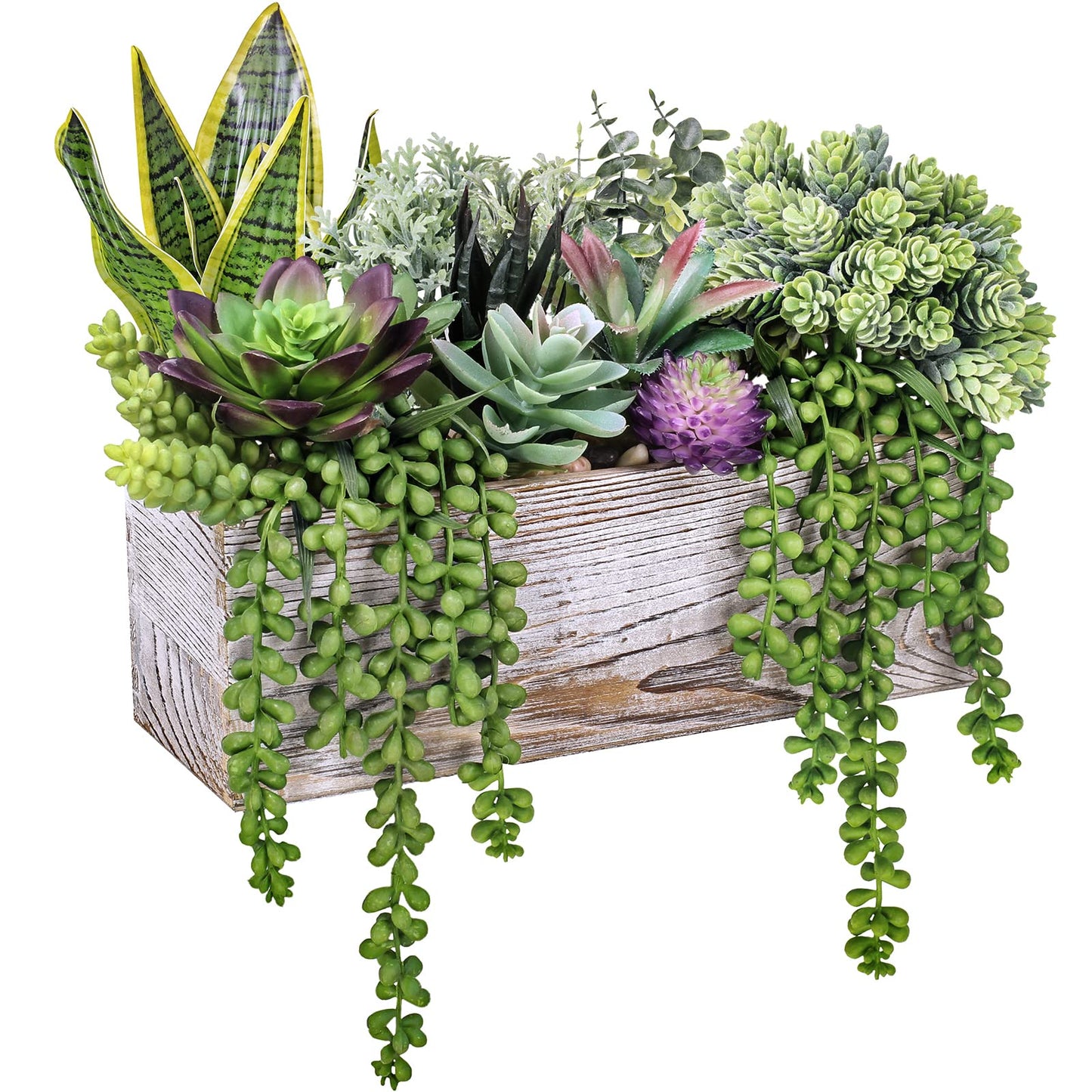 14 Pcs Assorted Artificial Succulents Fake Plants in Rectangular Wooden Pots Artificial Potted Succulents Plants Arrangement for Table Centerpiece Windowsill Shelf Mantel Tropical Greenery Decor
