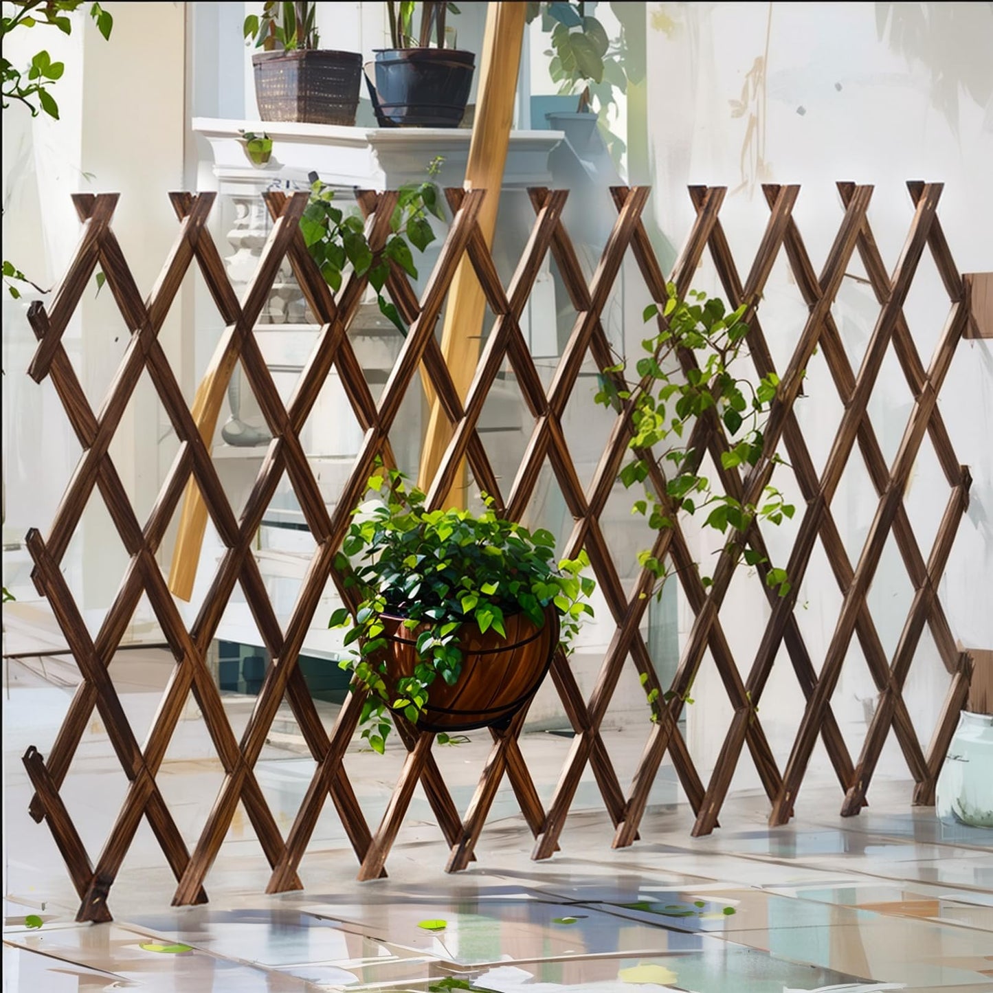 4Pcs Expandable Garden Trellis, 38" x 89" Large Wooden Lattice Fence Wall Panel Lattice Trellis for Climbing Plants Outdoor Ivy Vine Rose Clematis for Garden Patio Room Decor (4Pcs Brown)