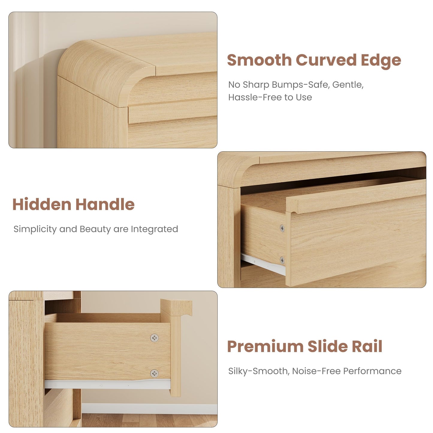Garvee Wooden 5 Dresser, Natural