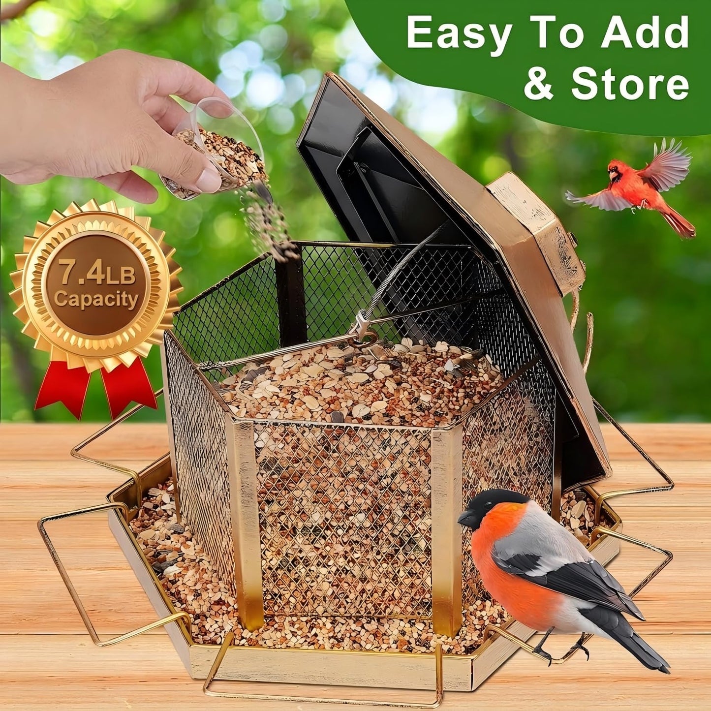 Metal Bird Feeder for Outdoor Hanging, 7.4LB Large Capacity, Garden Decoration - Attracts Wild Birds, Durable Outdoor Bird Feeding Station for Garden Yard Outside Backyard (Extra Large Gold)
