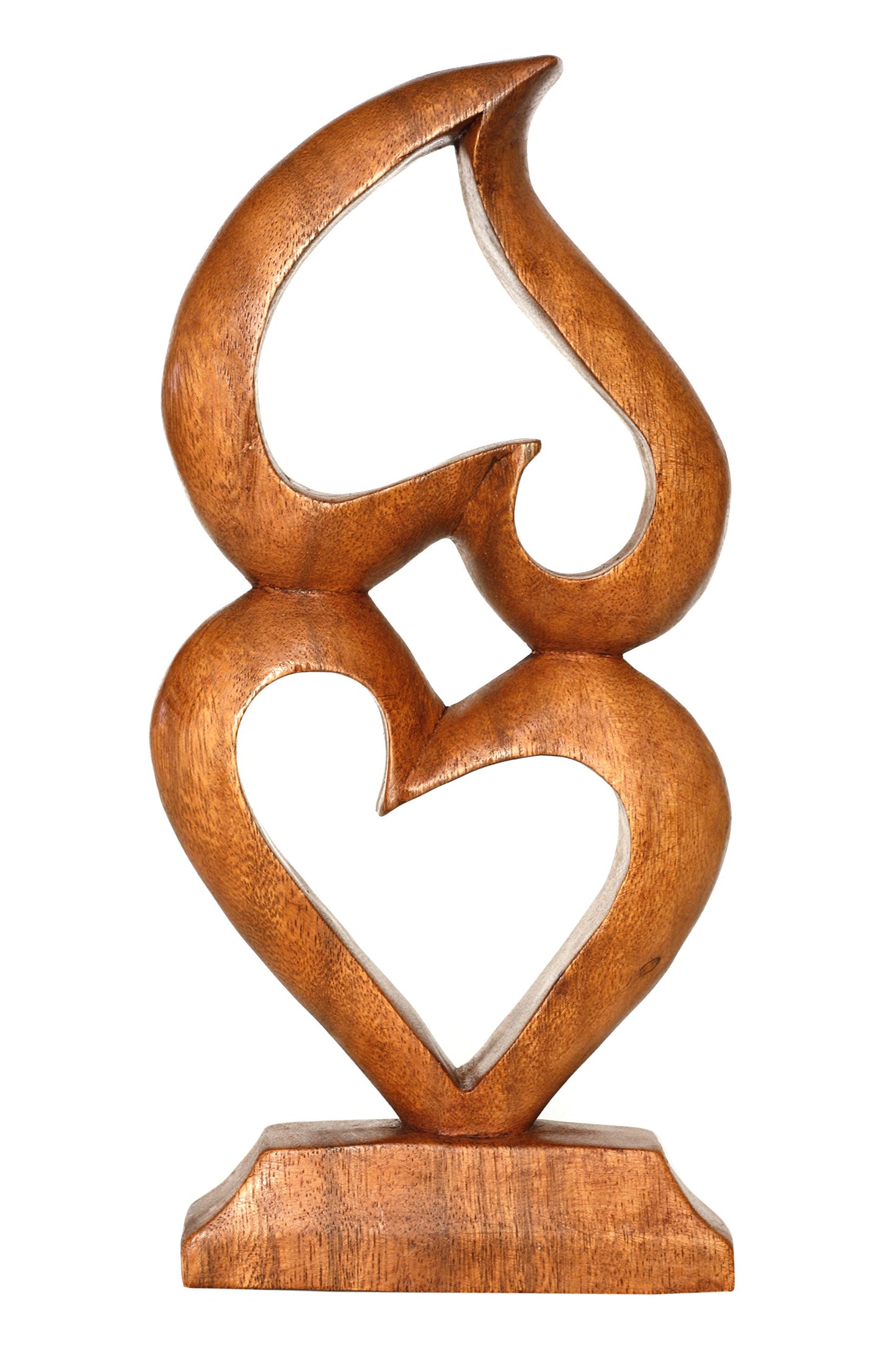 G6 Collection Hand-Carved Wooden Abstract Statue - Handmade Indonesian Suar Wood Figurine - Two Hearts One Love Couple Sculpture - Intertwined Art Decor for Bookshelf, Office - 12 inch